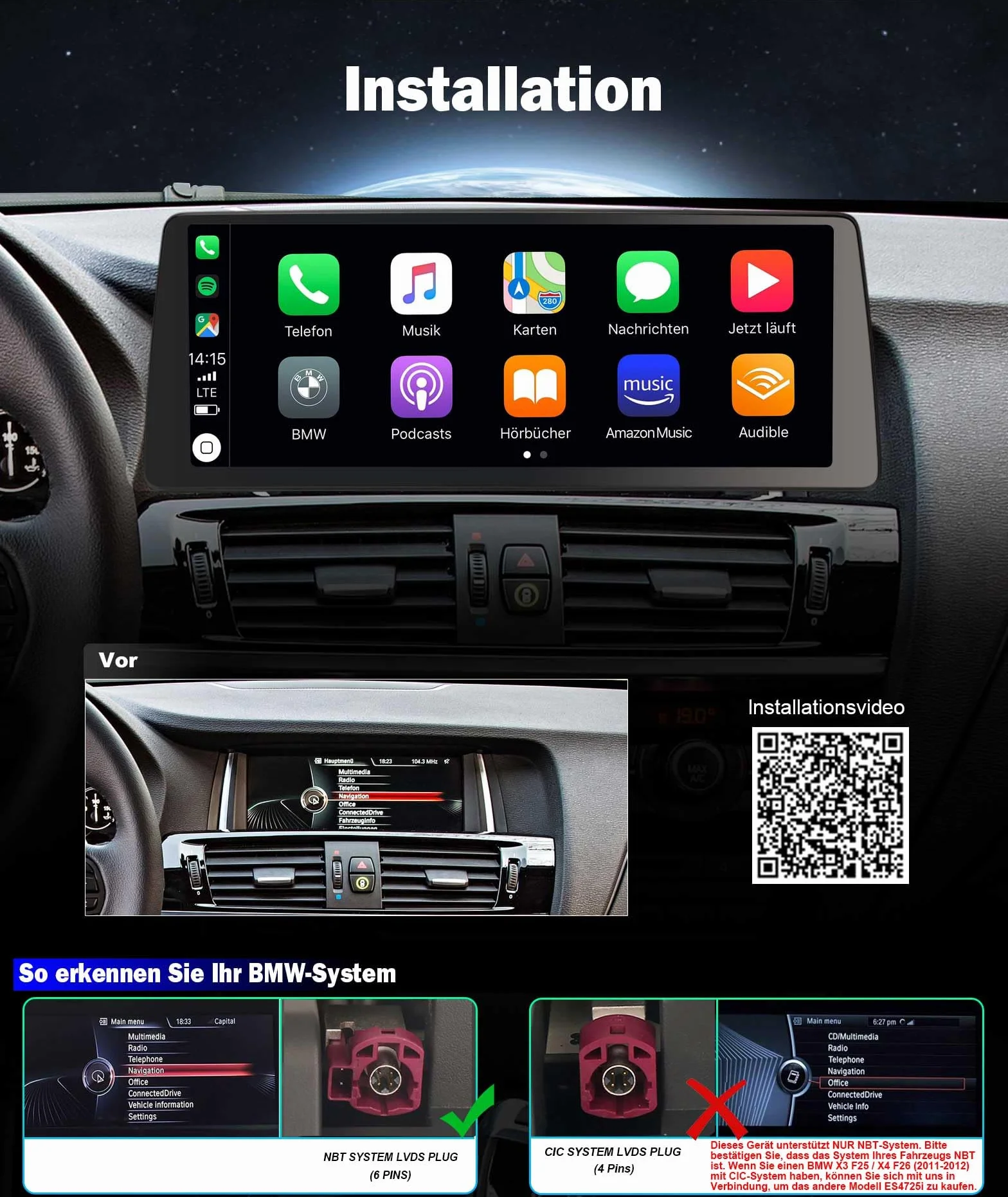 8 GB + 128 GB Qualcomm 8-rdzeniowy Android 14 DAB+ radio samochodowe GPS do BMW X3 F25 X4 F26 2013-2017 NBT z nawigacją CarPlay Android Auto WiFi Bluetooth 5.1 USB 4G CANbus iDrive DSP ekran 2K IPS