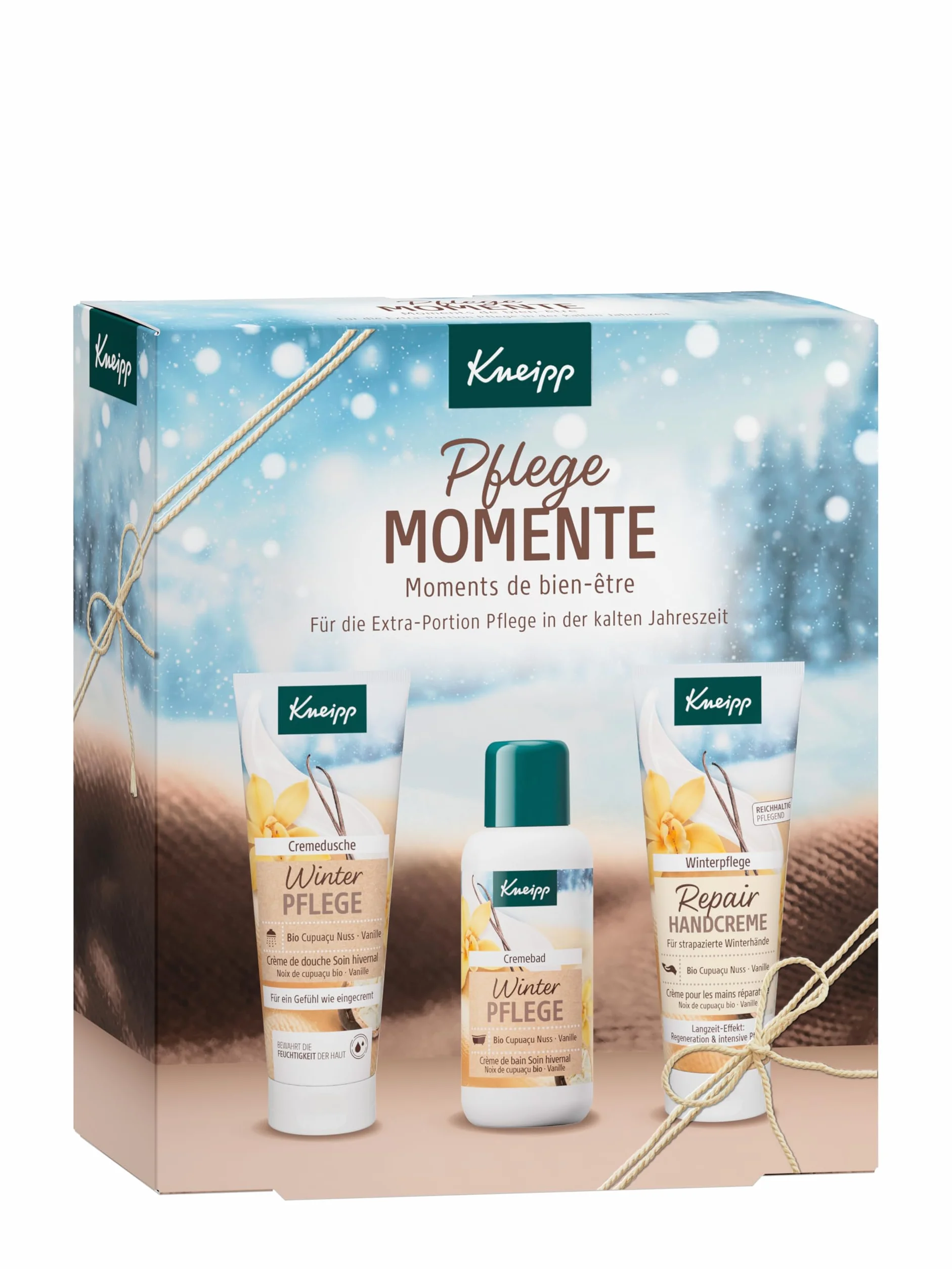 Kneipp Zestaw upominkowy z pielęgnacją chwil pielęgnacyjnych – podaruj chwile dobrego samopoczucia z pielęgnacją zimową, bestsellery: kremowy prysznic, krem do kąpieli w kremie i krem do rąk bez