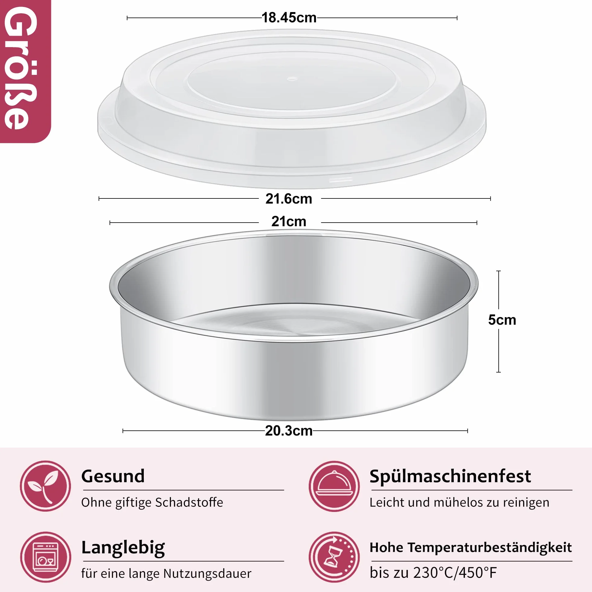 Joyfair Okrągła forma do pieczenia 21 cm ze stali nierdzewnej z pokrywką