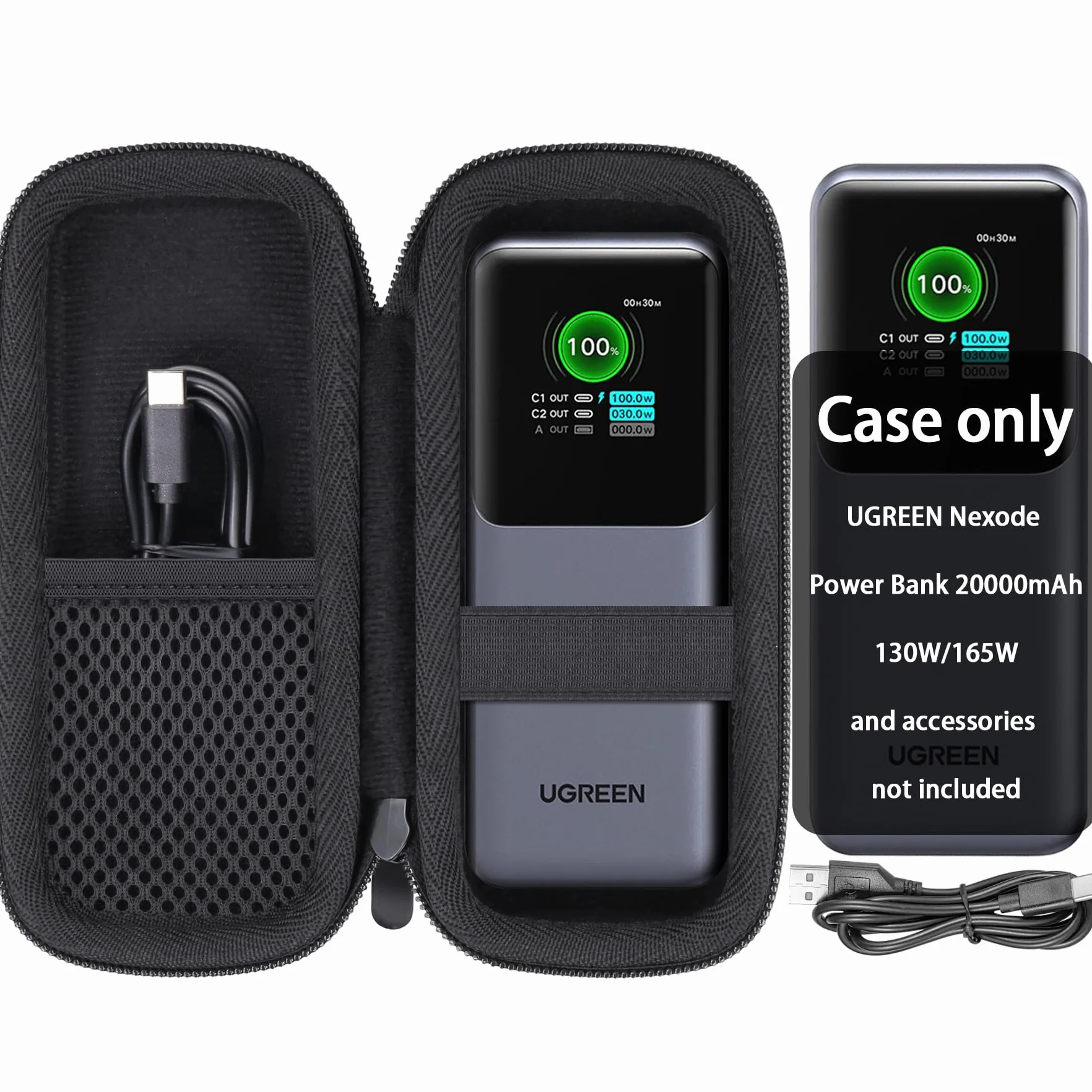 Aenllosi Dla UGREEN Nexode Power Bank 20000mAh 130W (PB721, PB723) / 20000mAh 165W (PB726) Podróżny twardy futerał ochronny do power banku, czarny (tylko etui)