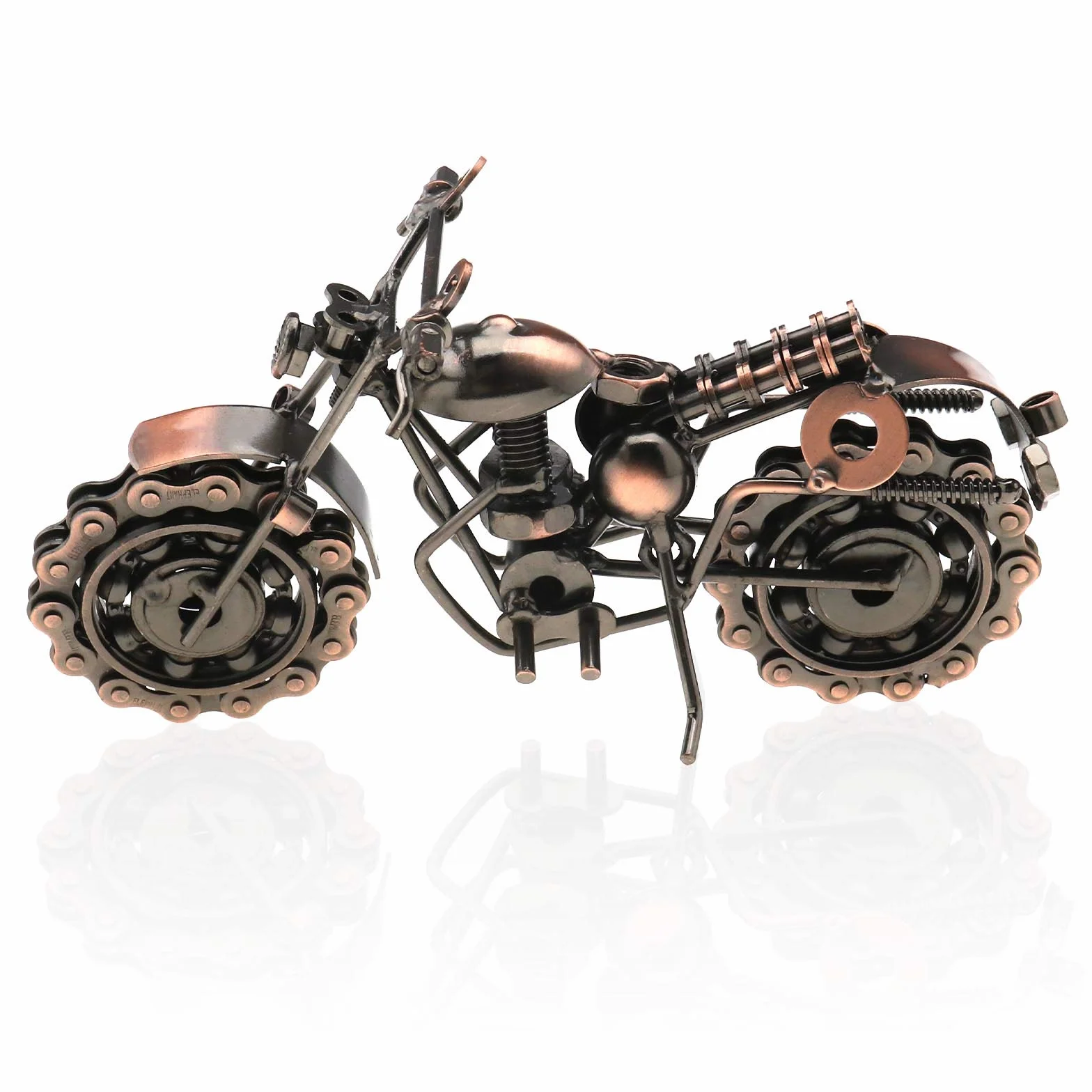 Retro Vintage metal motocykl brąz ręcznie metalowy model koła łańcuchowego ornament sztuka rzeźba kolekcjonerska prezent