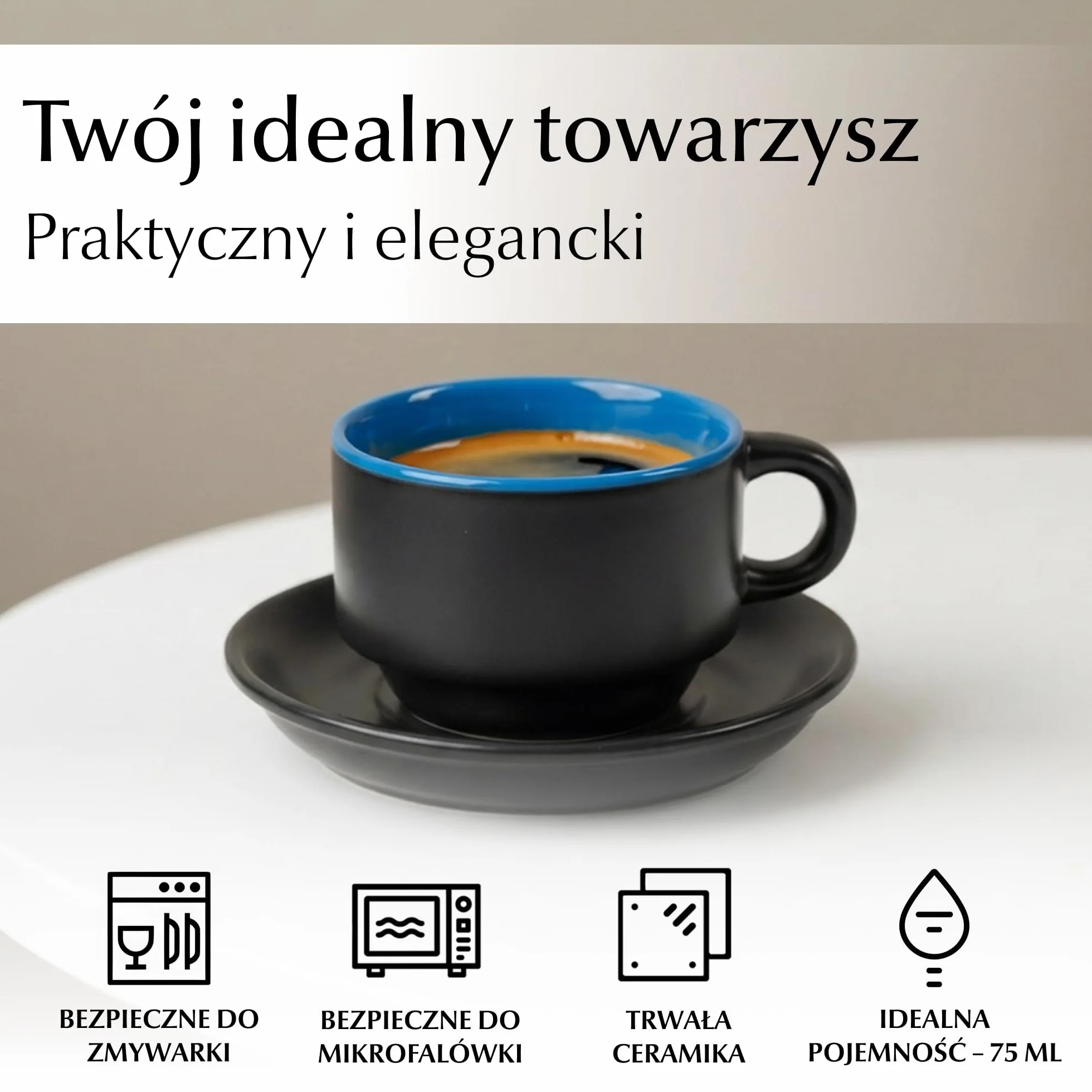 MIAMIO Zestaw kubków espresso 6x75 ml kamionka czarne zewnątrz kolorowe wewnątrz Le Papillon Niebieski