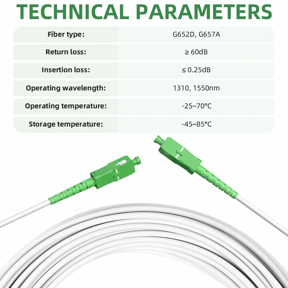 OFFCUP 10 m / 32,8ft kabel światłowodowy SC/APC do SC/APC OS2 Simplex Singlemode 9/125μm LSZH FTTH 3,0 mm Patch kabel światłowodowy kabel ze złączem adaptera