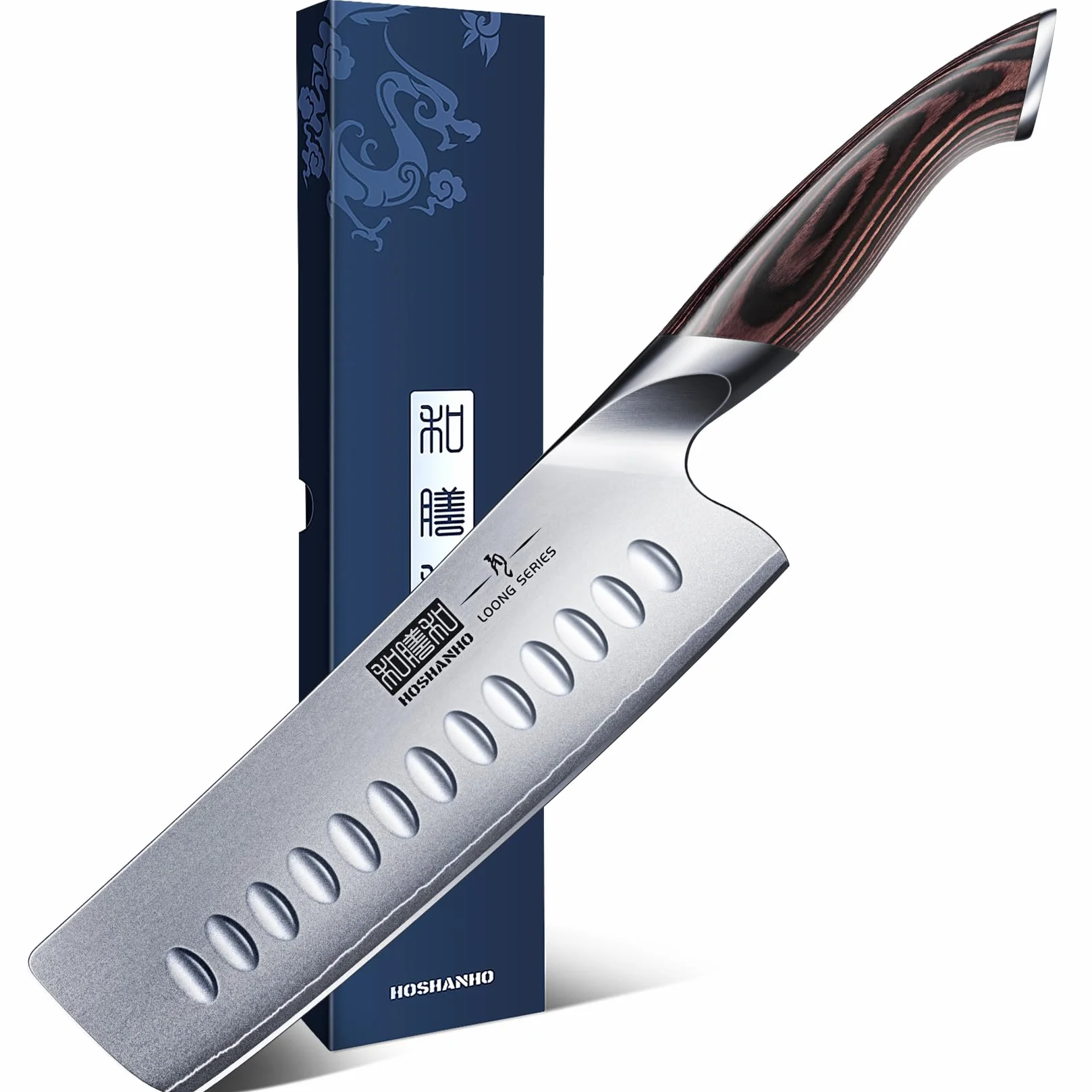 HOSHANHO Nóż Nakiri 18 cm, japoński nóż kuchenny AUS-10 ze stali nierdzewnej wysokowęglowej, uniwersalny nóż kuchenny do mięsa i warzyw z ergonomicznym uchwytem firmy Pakkawood