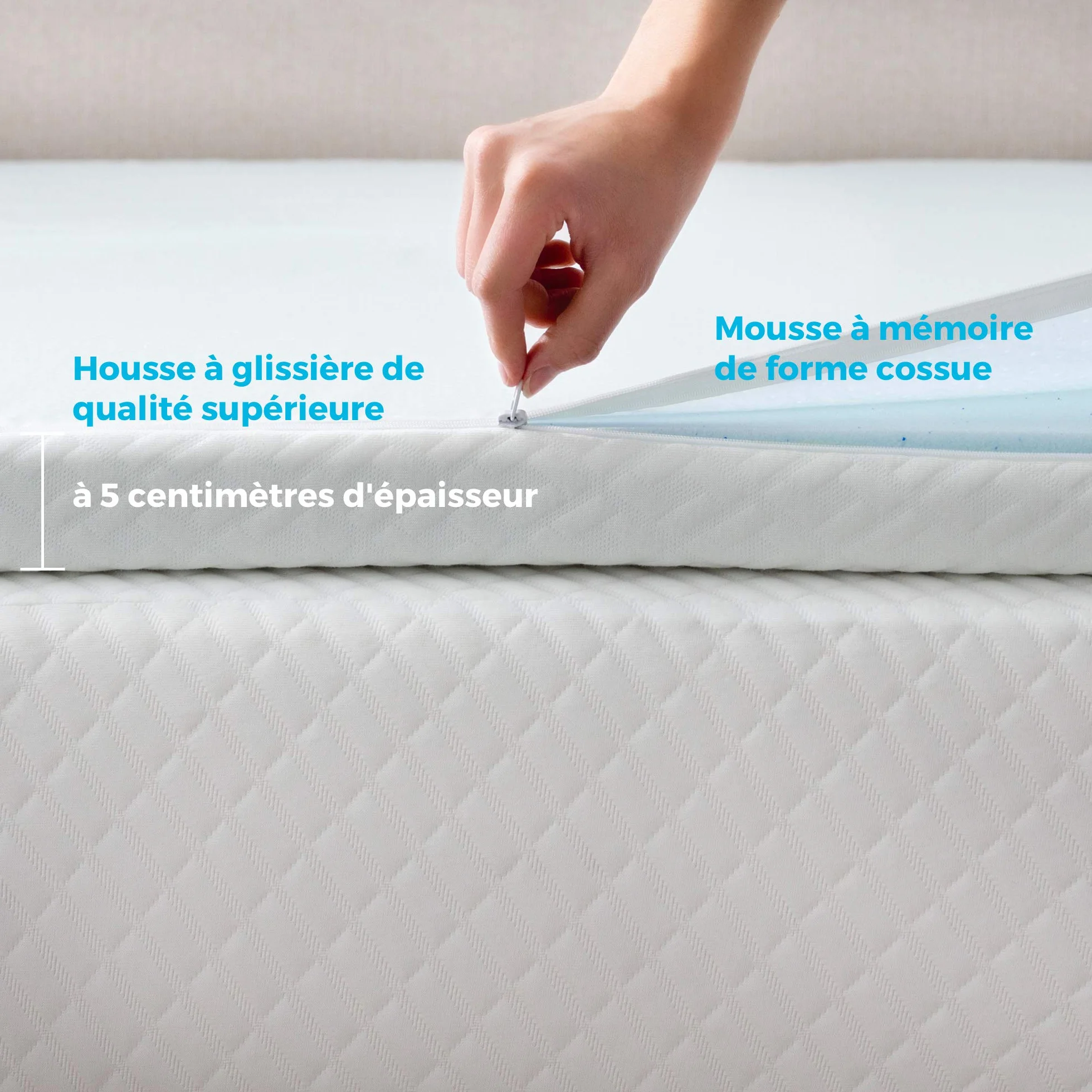 Linenspa Materac wierzchni 120 x 190 cm, wysokość 5 cm – nakładka na materac z pianki żelowej z pamięcią kształtu i poszewką z zamkiem błyskawicznym nadającą się do prania – Öko-Tex