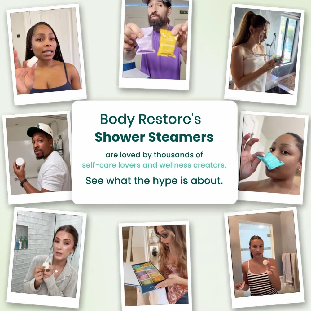 Body Restore Parowary pod prysznic, aromaterapia, 15 sztuk, relaksujące prezenty urodzinowe dla kobiet i mężczyzn, niezbędne akcesoria podróżne, ulga w stresie i samoopiece - Essence