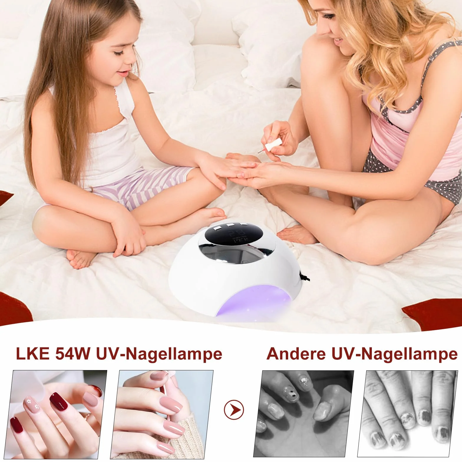 Lampa UV do paznokci 54W, Lampa UV z 3 timerami i wyświetlaczem LCD, czujnik auto, 18 LED, ładowanie USB, przenośna lampa LED do paznokci do domu i salonu paznokci, prezent na Walentynki dla kobiet
