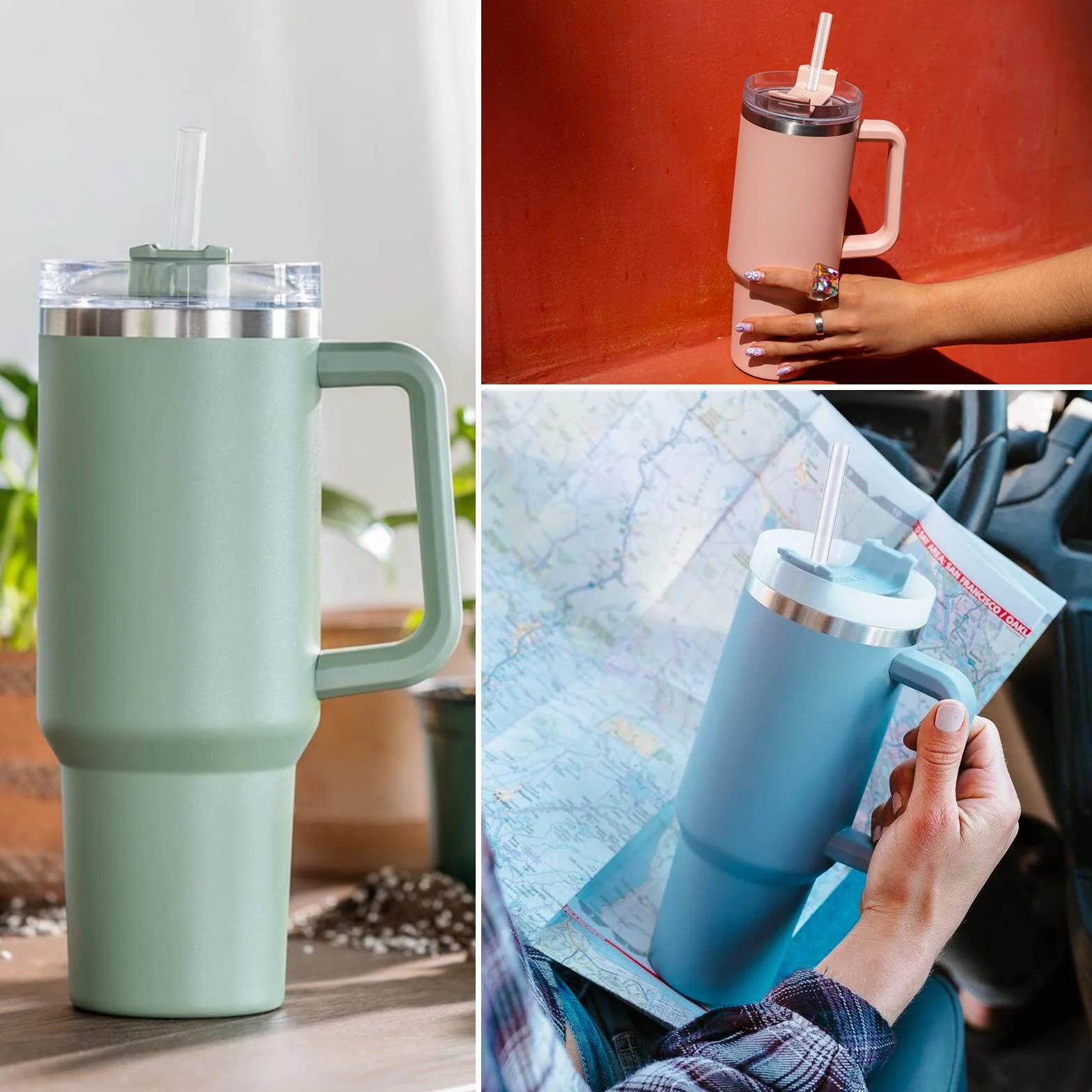 Stanley Adventure Travel Tumbler słomki plastikowe kompatybilne 20/30/40 oz przezroczyste ze szczotką do czyszczenia