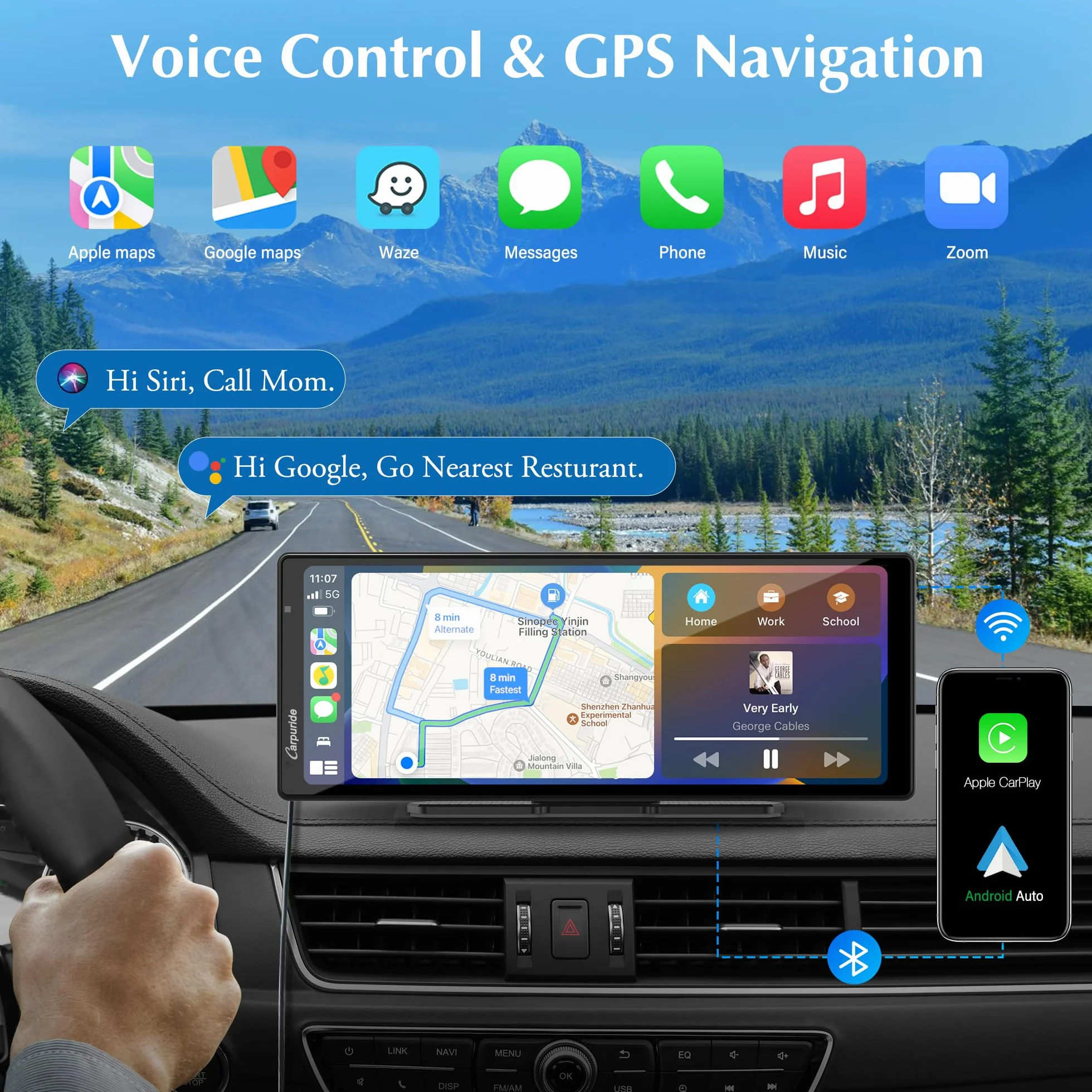 2025 CARPURIDE W903 Przenośna konsola multimedialna CarPlay i Android Auto Smart Auto 4K, nagrywanie w pętli, audio Bluetooth, lustra łączne, GPS, Siri