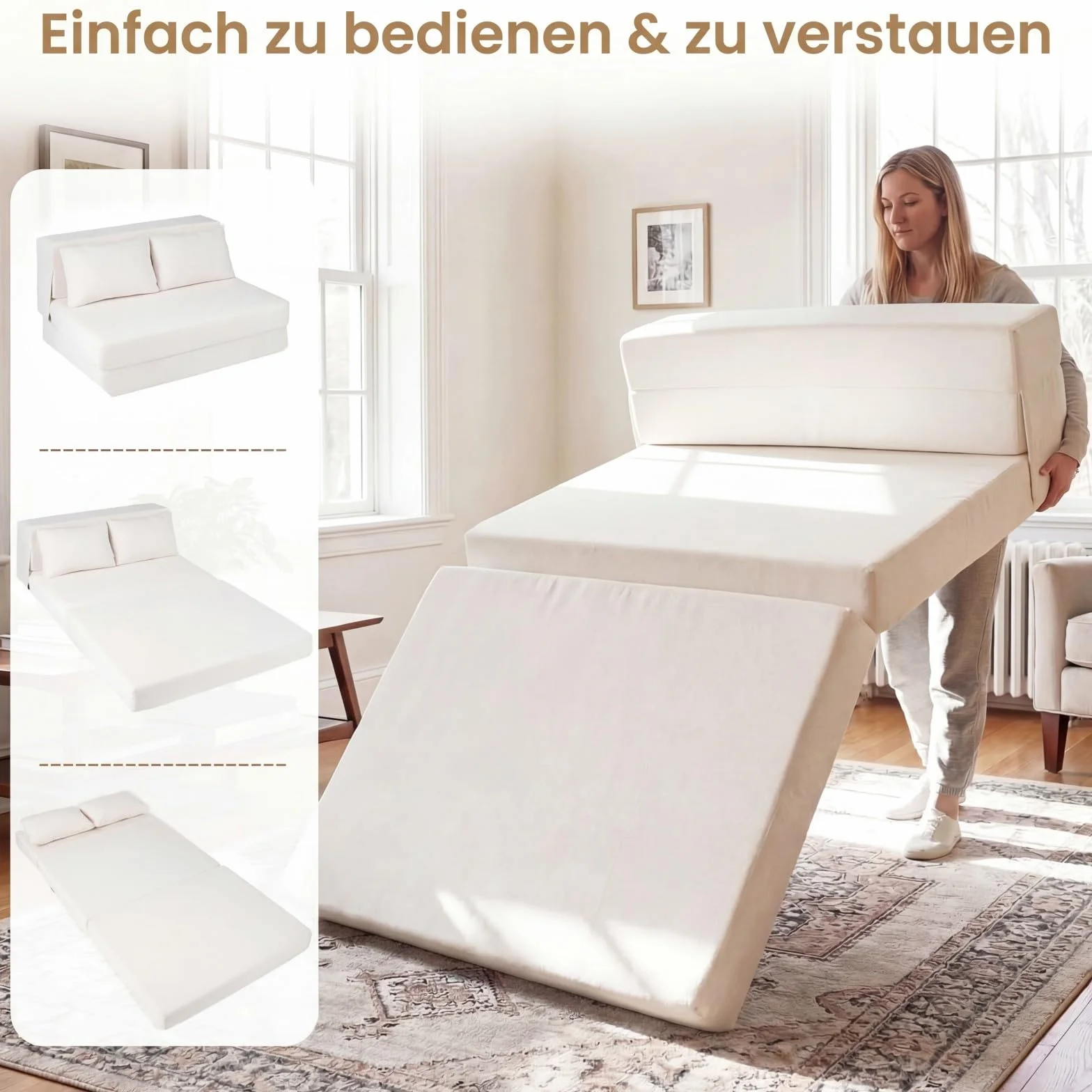 COSTWAY Rozkładana Sofa 3 w 1 z Materiału Szenilowego z 2 Poduszkami, Beżowa, 2-osobowa