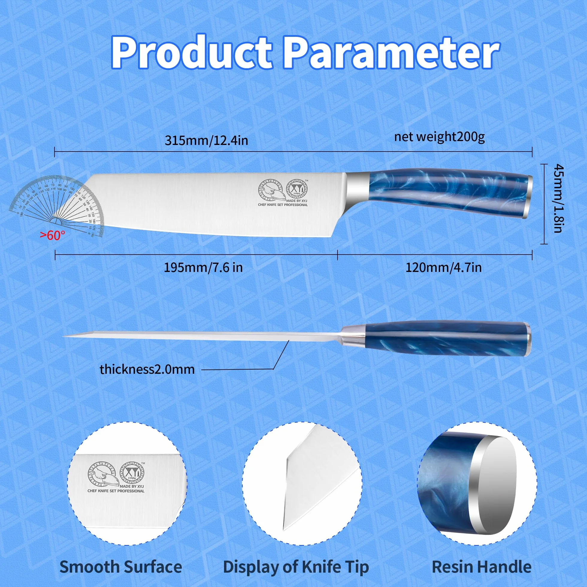 Gyuto Professional Chef Knife 7.5 Inch Stainless Steel Japanese Cooking Knife with Cover Resin Handle