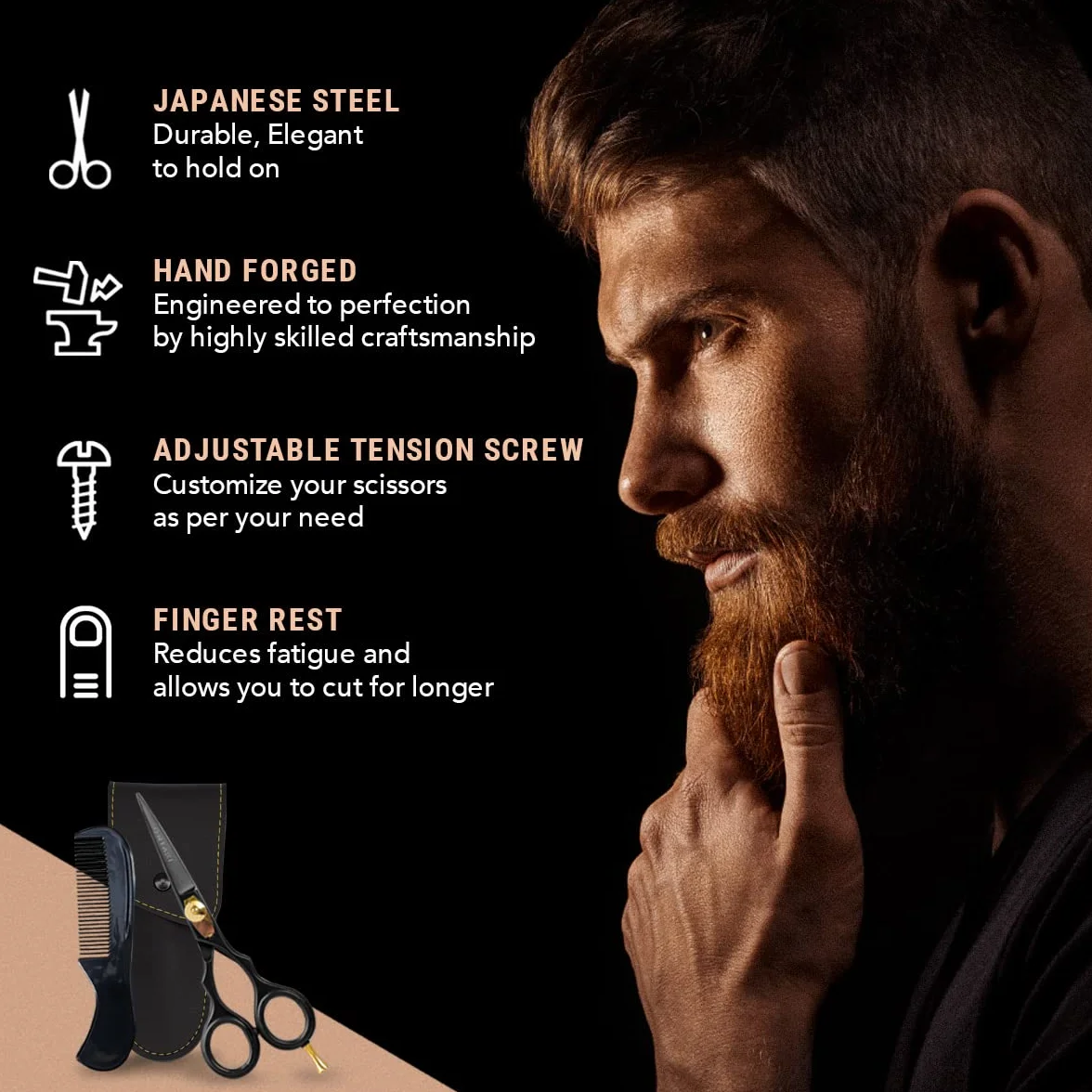 ONTAKI Premium Hand Forged Japans Steel Hair Bangs Scissors Cut Trim Groom Facial Hair Bangs (5,5 Black) Nożyczki do włosów, nożyczki fryzjerskie, nożyczki fryzjerskie (5.5" Black)