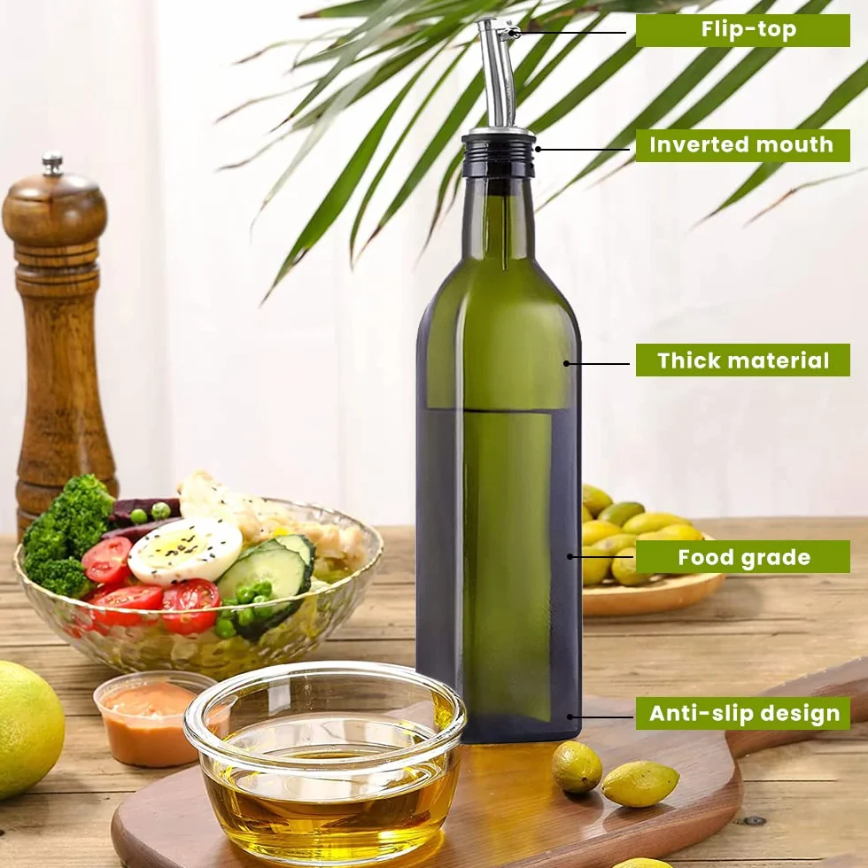 Butelka oliwy z oliwek zielony szklany dozownik 500 ml zestaw 2 szt