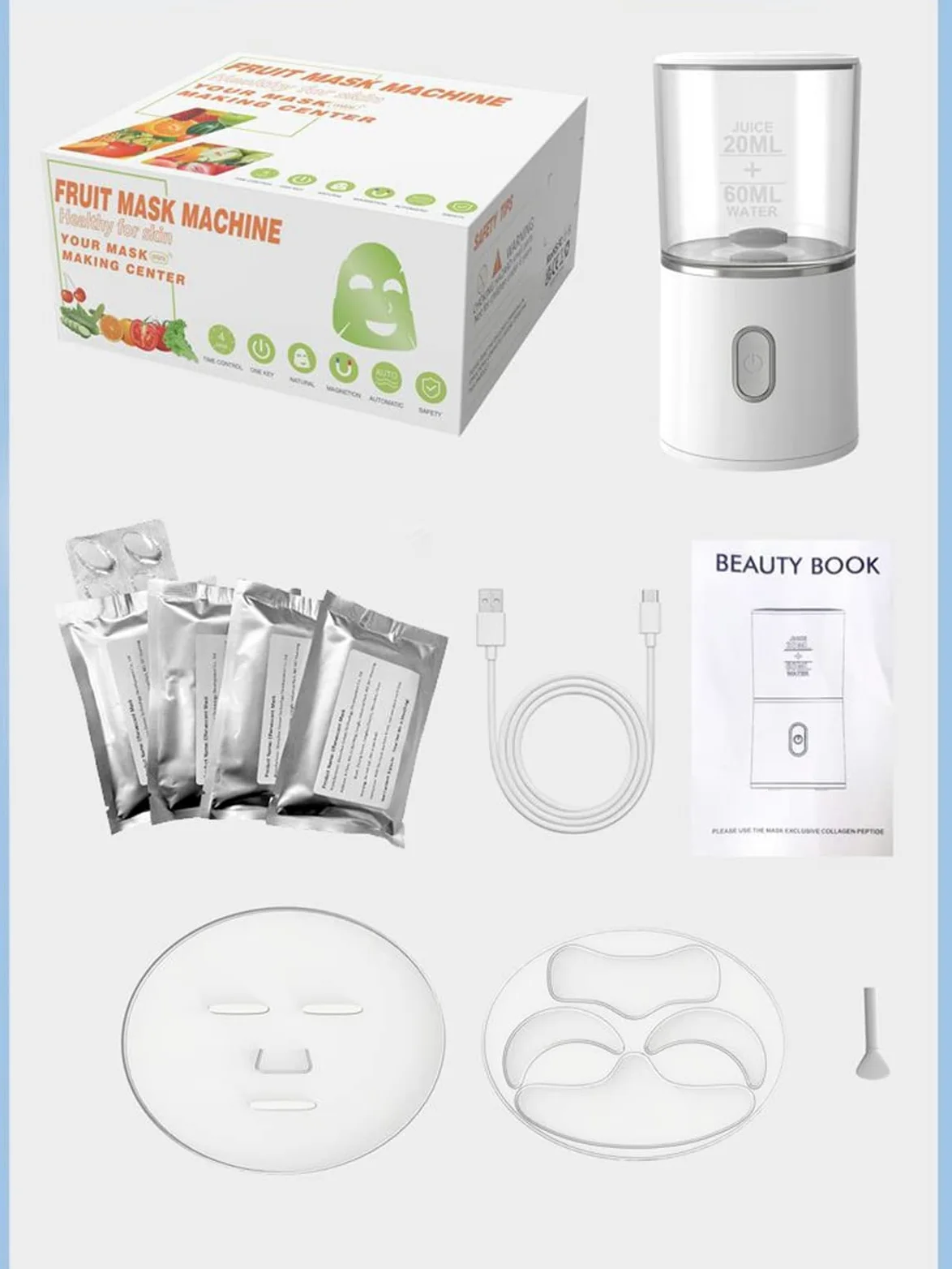 scosao Maszyna do maseczek na twarz, Face Mask Maker DIY do produkcji owoców i warzyw, wodoszczelność IPX5, do pielęgnacji skóry twarzy i oczu, SPA