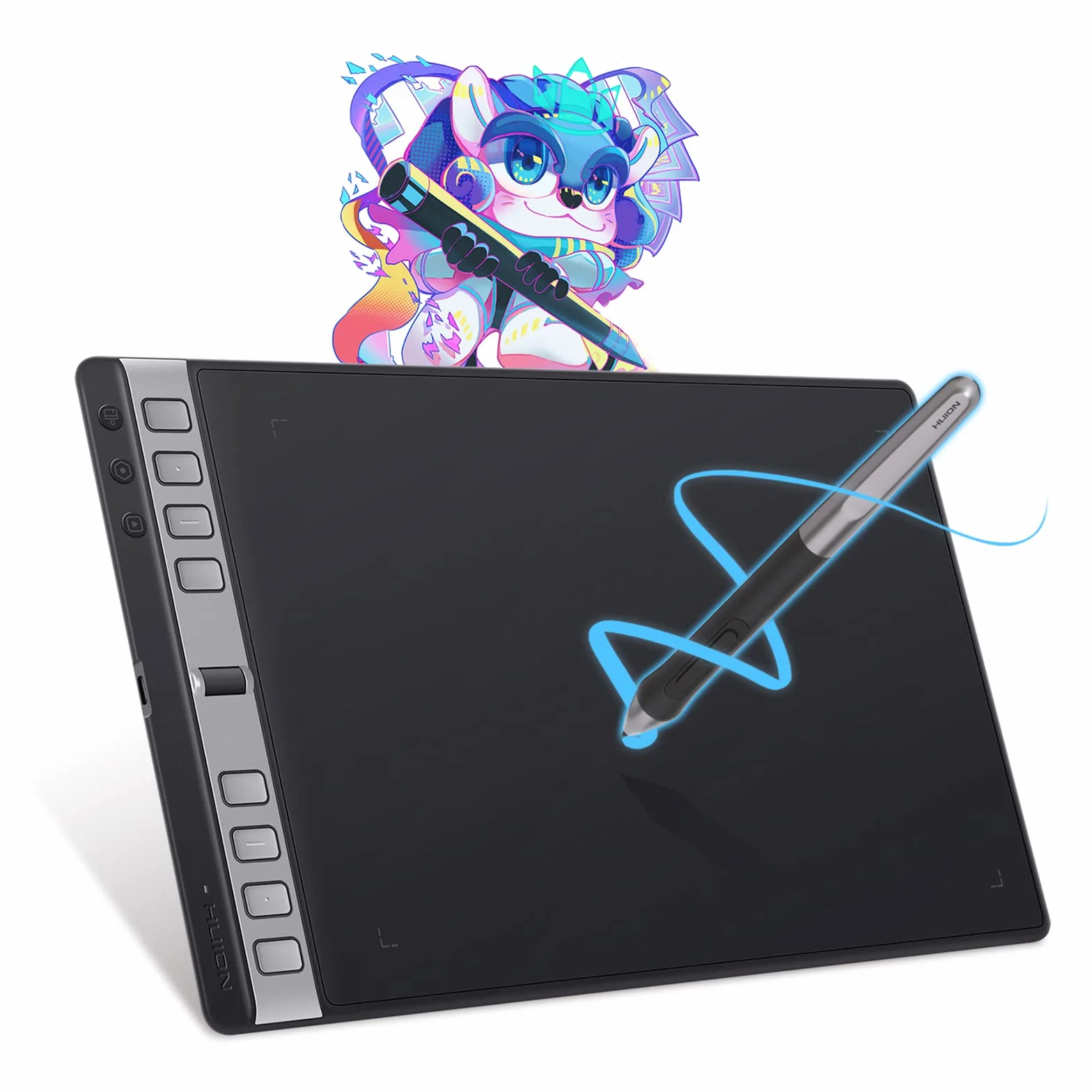 HUION Nowy Inspiroy 2 L H1061P tablet graficzny z 3 klawiszami grupowymi + przewijaczem i bezbateryjowym piórem PW110, 26,67 x 16,66 cm tablet graficzny dla Mac, Windows, Chrome OS, Harmony OS, Linux