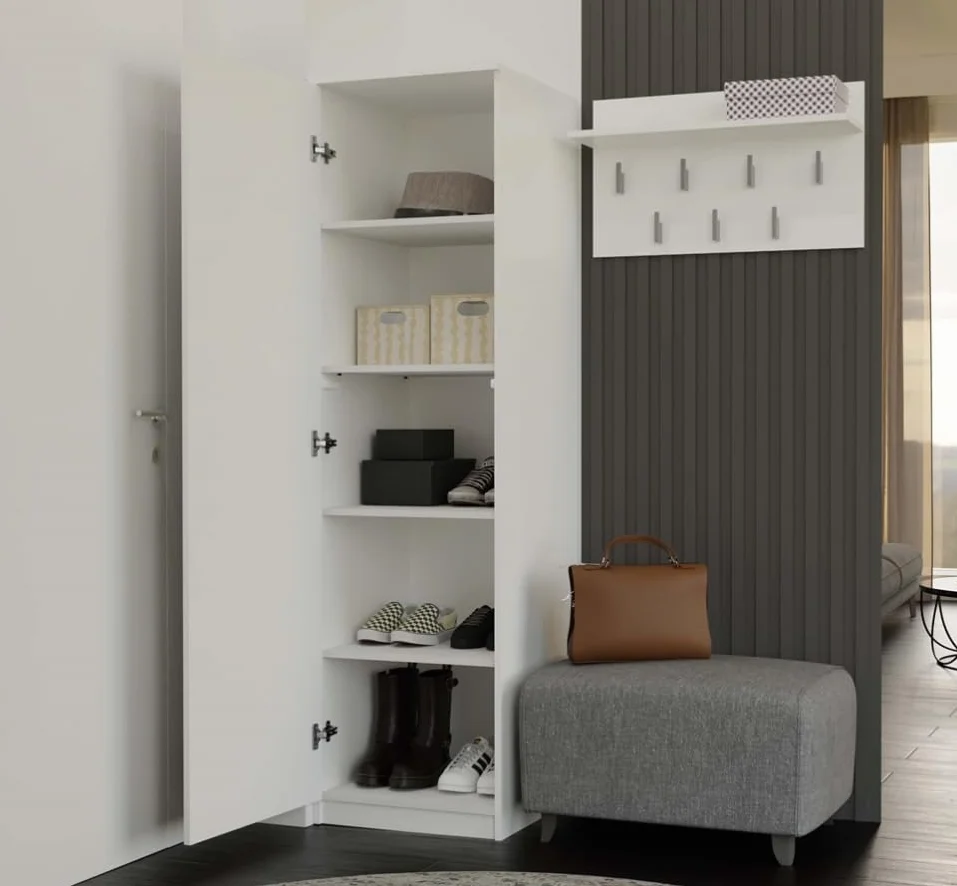 BDW Szafa na ubrania z lustrem 50x50x180 cm Tip-ON 4 półki 1 drążek
