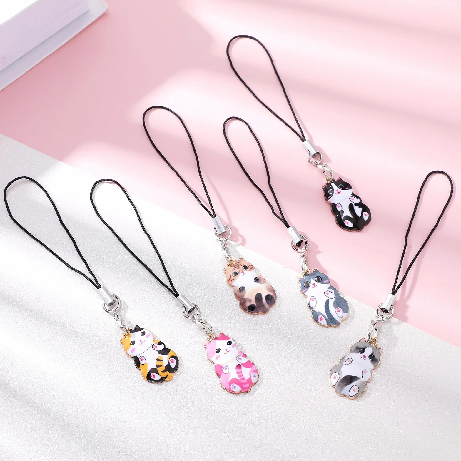 Molain 6 szt. kotek kawaii zawieszki kreatywne kotek zawieszki małe kreatywne ręcznie robione breloki zwierzę przeciw zgubieniu dla kobiet dziewcząt, Metal