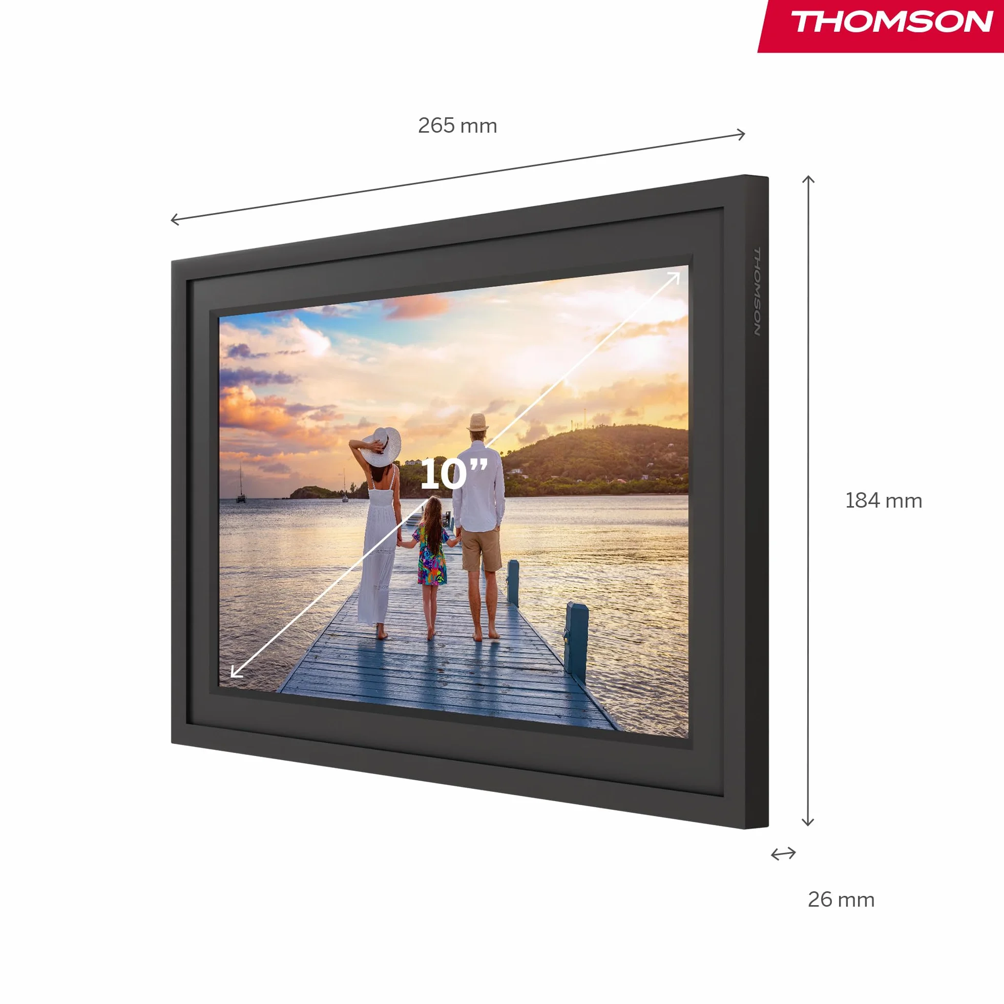 Thomson Cyfrowa Ramka na Zdjęcia 10 Cali, Ekran IPS, Ekran Dotykowy HD, WLAN, Bezpośrednie Udostępnianie przez App, Funkcje Smart, Elektroniczna Ramka na Zdjęcia z Pamięcią 32 GB, Automatyczny Obrót