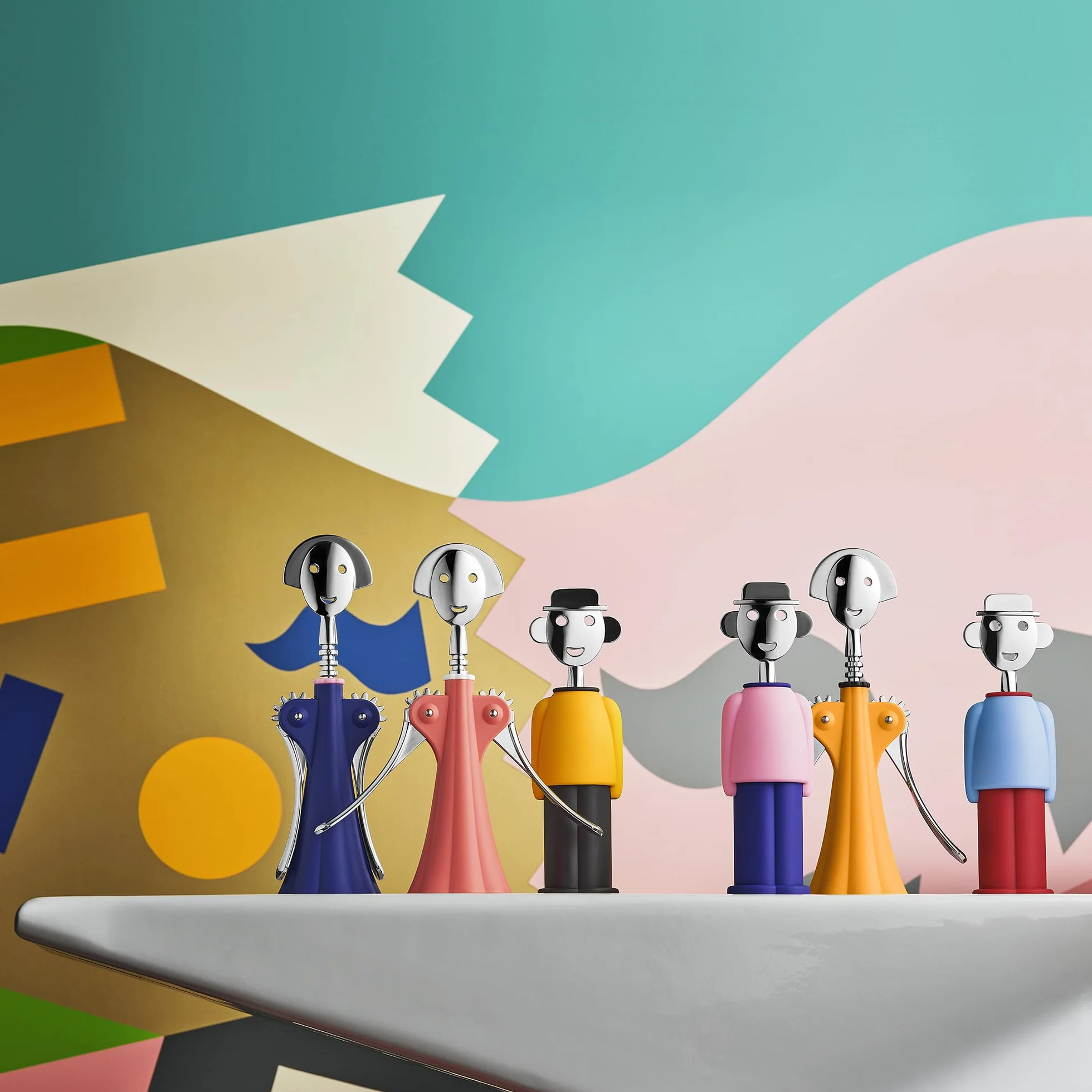 Alessi Alessandro M. AM23 LAZR korkociąg designerski z żywicy termoplastycznej chromowany zamak niebieski czerwony