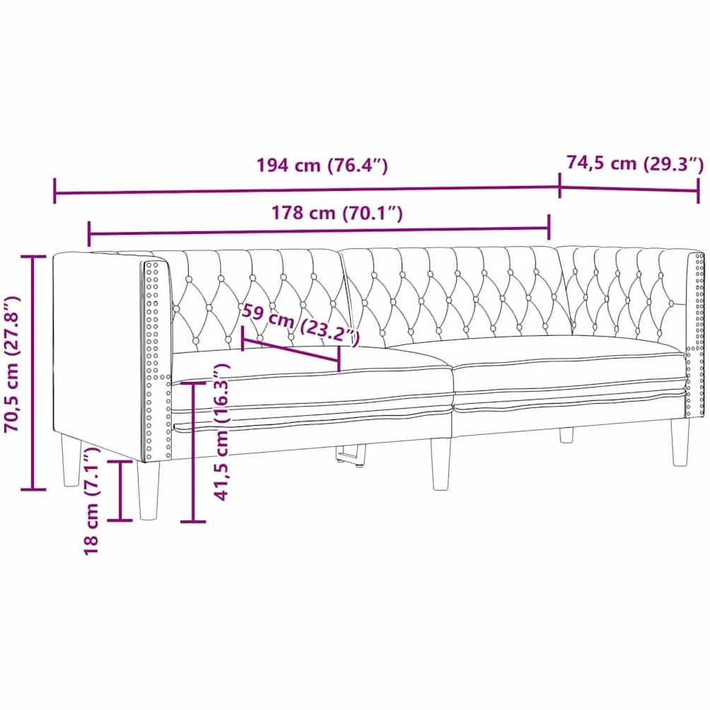 vidaXL Sofa Chesterfield, 3-os., cappuccino, sztuczna skóra, 3-osobowa sofa, kanapa, wypoczynek, kanapa 3-osobowa, wersalka, sofa trzyosobowa