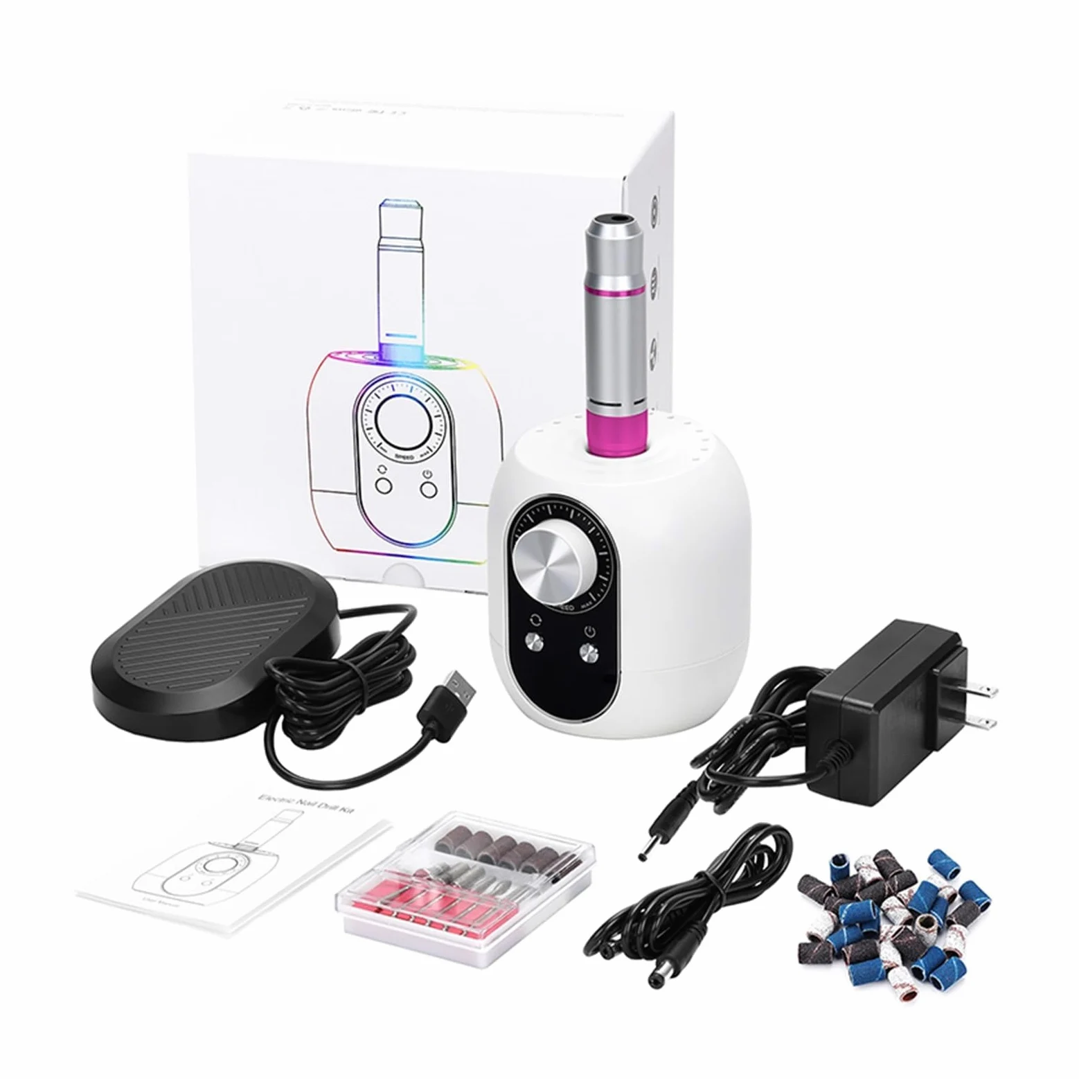 Obcinacz do paznokci, 35000RPM wiertarka do paznokci, profesjonalna elektryczna maszyna do manicure, frezy do paznokci, Art elektryczne zestawy pilników do paznokci do Manicure(Wit)