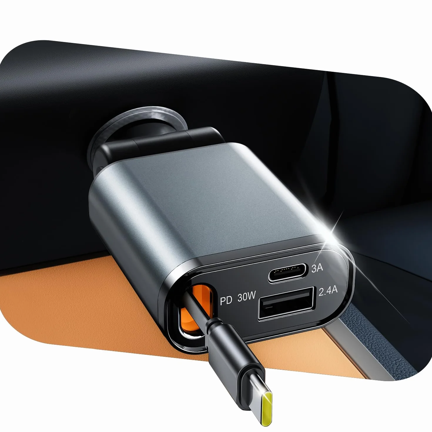 Wysuwana ładowarka samochodowa szybkie ładowanie 3 w 1 adapter 2 chowane kable szybkie ładowanie USB C 57 W adapter samochodowy z wyświetlaczem napięcia kompatybilny z IPhone16/Samsung dla 12V 24V Car