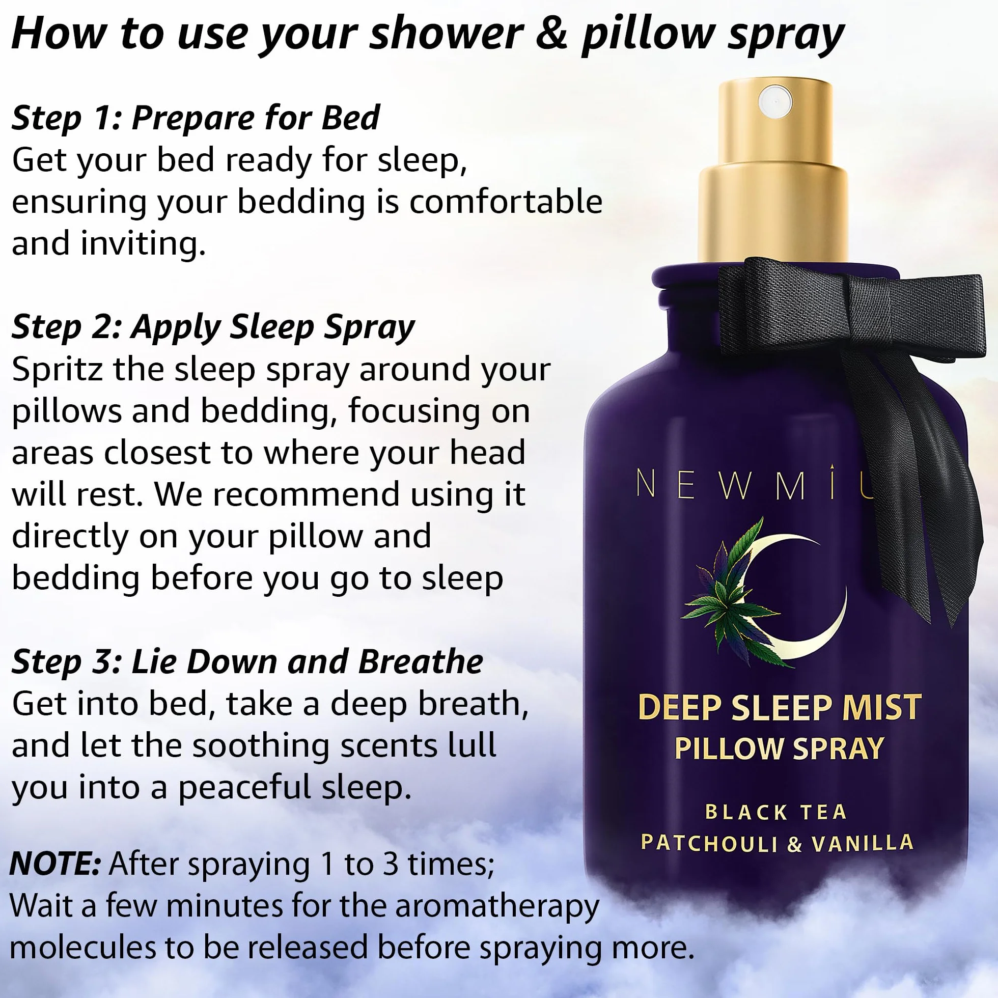 Deep Sleep Pillow Spray Patchouli Black Tea Vanilla Essential Oils Natural Fast Acting Aromatherapy Mist