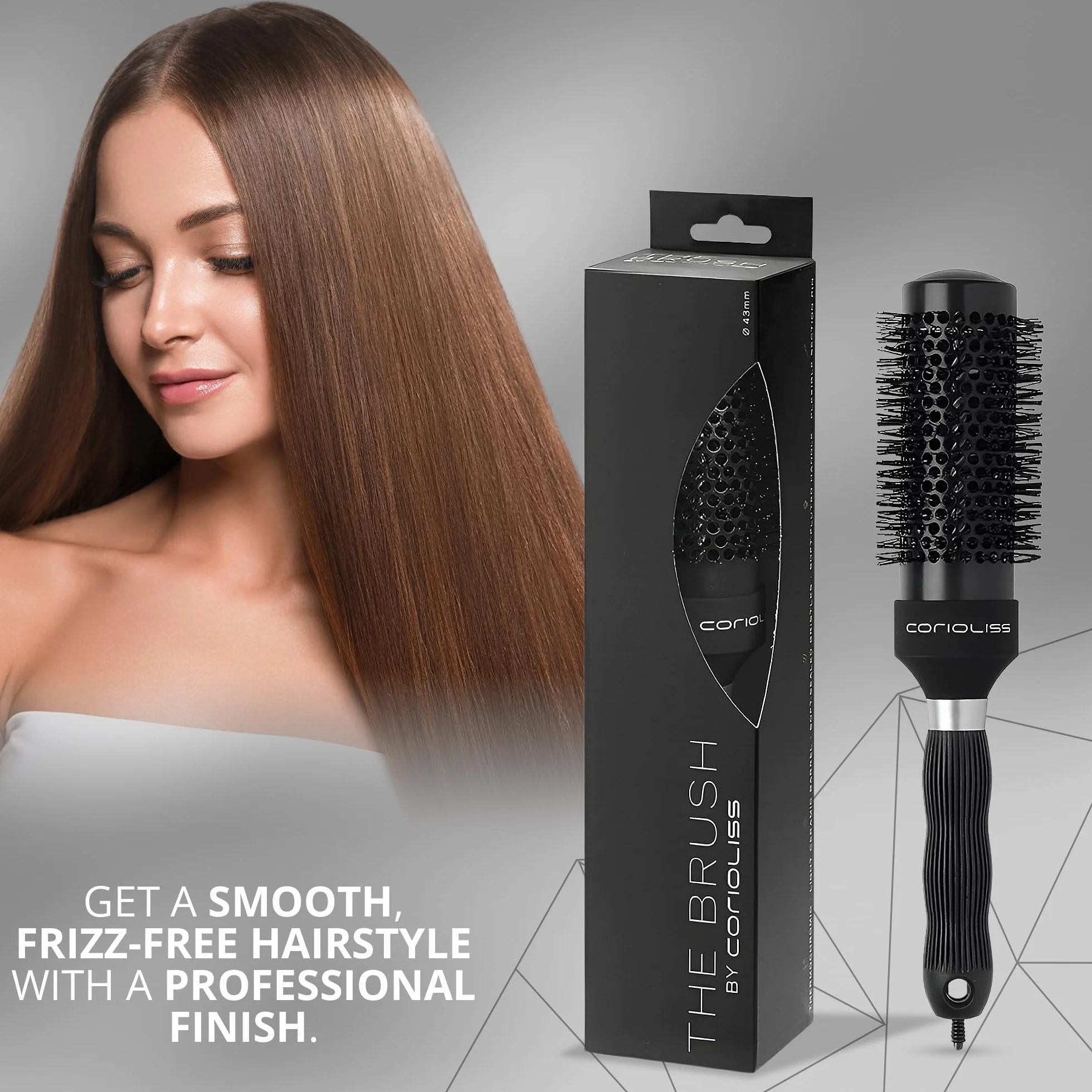 Corioliss Brush Black | Szczotka do włosów dla kobiet | Termochromiczna szczotka ceramiczna | Idealny do bardzo długich i grubych włosów | 43 mm