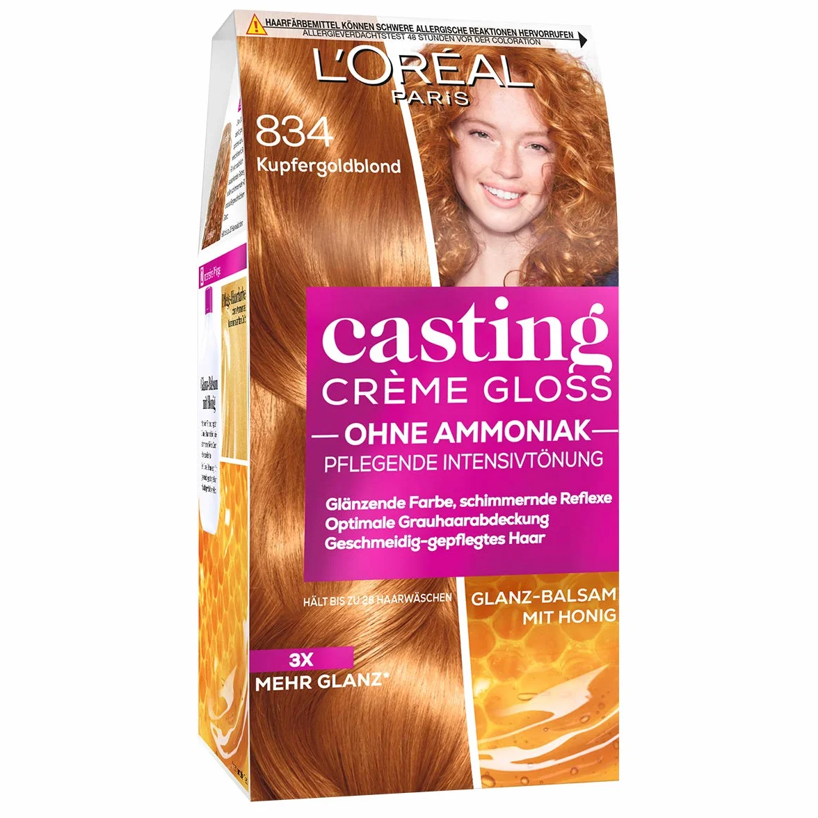 L’Oréal Paris Casting Crème Gloss Farba do Włosów, Nr 834 – Miedziano-Złoty Blond, 180 ml