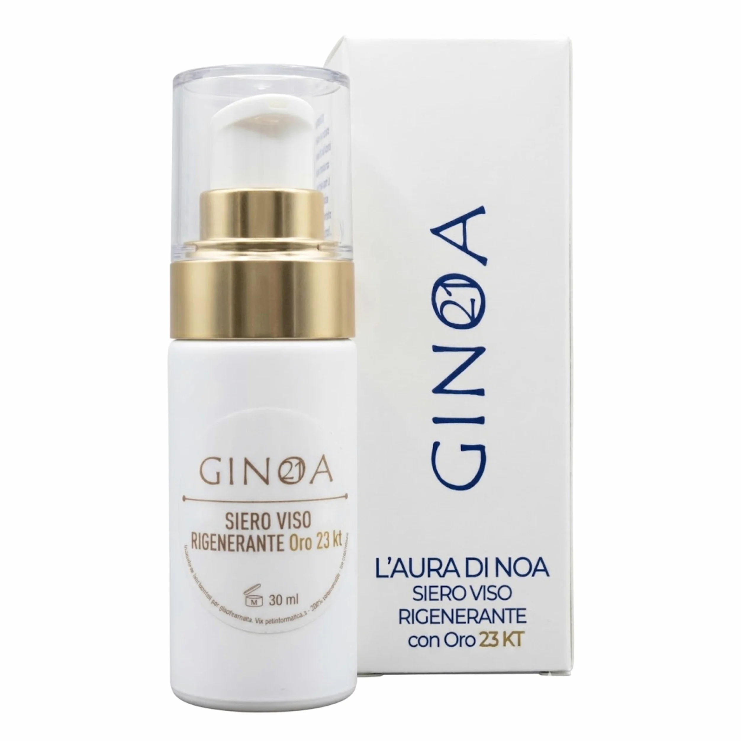 Laura di Noa regenerujące serum do twarzy ze złotem 23 kT, kwas hialuronowy, ceramidy, peptydy i witamina C | rozjaśniające serum przeciwstarzeniowe, wyprodukowane we Włoszech