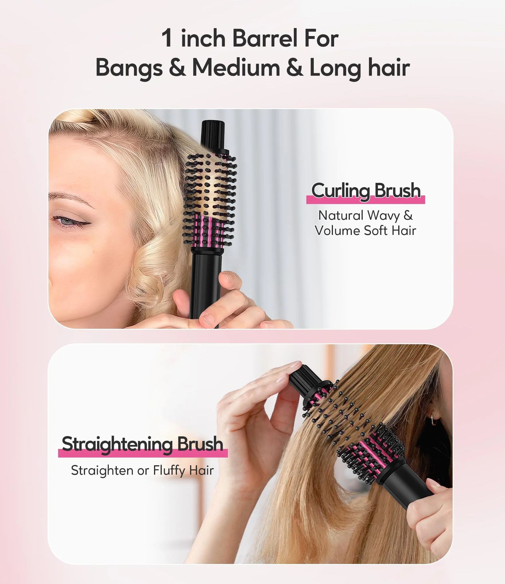 Farery Mini Thermal Brush – lokówka z 3 stopniami regulacji temperatury, podróżna lokówka do krótkich włosów (2,5 cm), podgrzewana okrągła szczotka do tworzenia delikatnych loków, podwójne napięcie