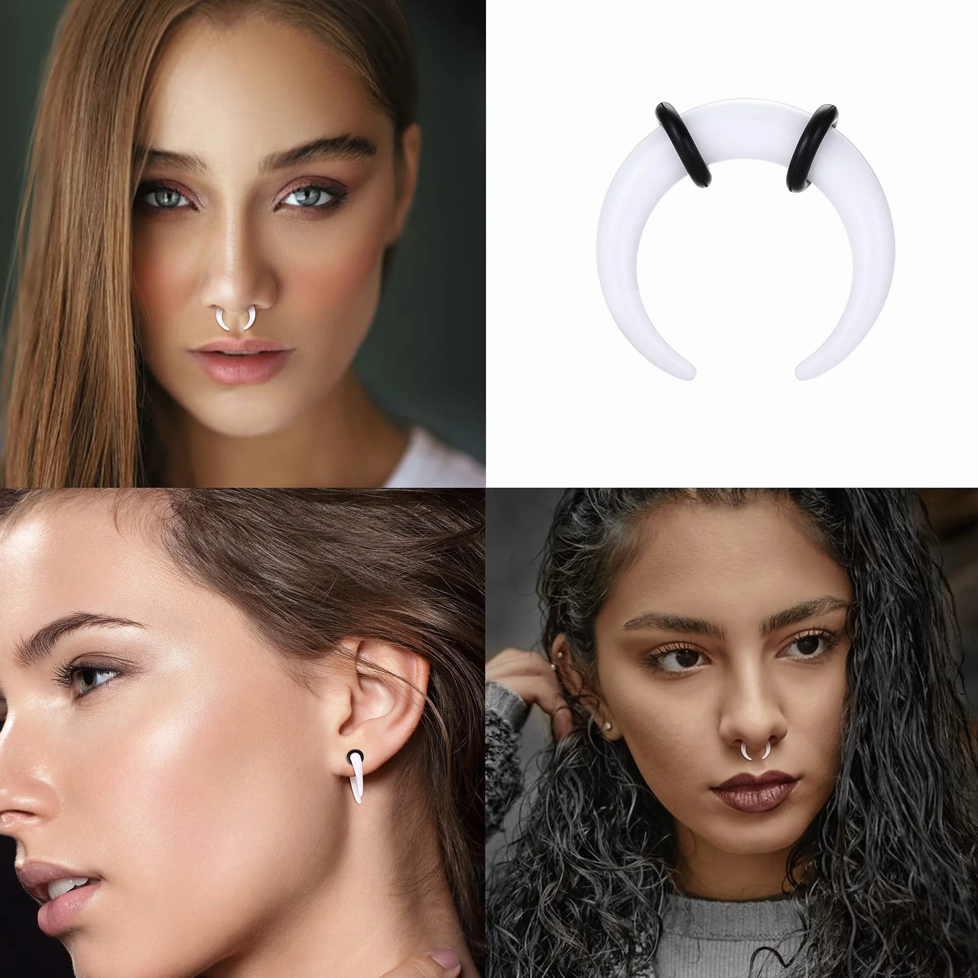 Adramata 30 szt. 16G-6G Kolczyki z akrylu, zwężające się kolczyki do septum, podkowy, kolczyki do nosa, kolczyki do nosa, stal chirurgiczna, zestaw do piercingu septum, kolczyki do uszu, pręt do