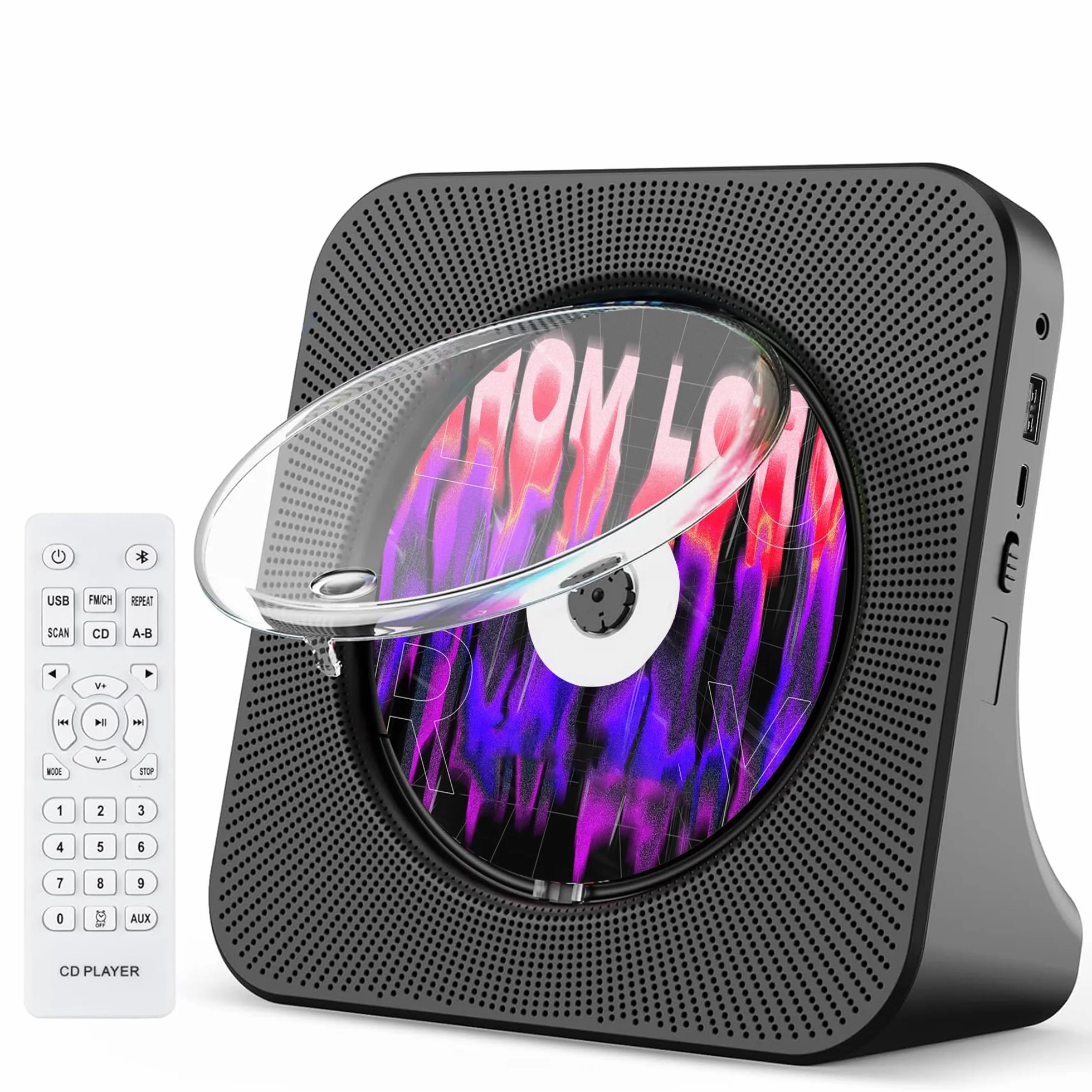 Biurkowy odtwarzacz CD z Bluetooth 5.0, odtwarzacz CD z wbudowanymi podwójnymi głośnikami stereo, przenośny odtwarzacz muzyka z radiem FM/Audio Boombox/AUX/USB