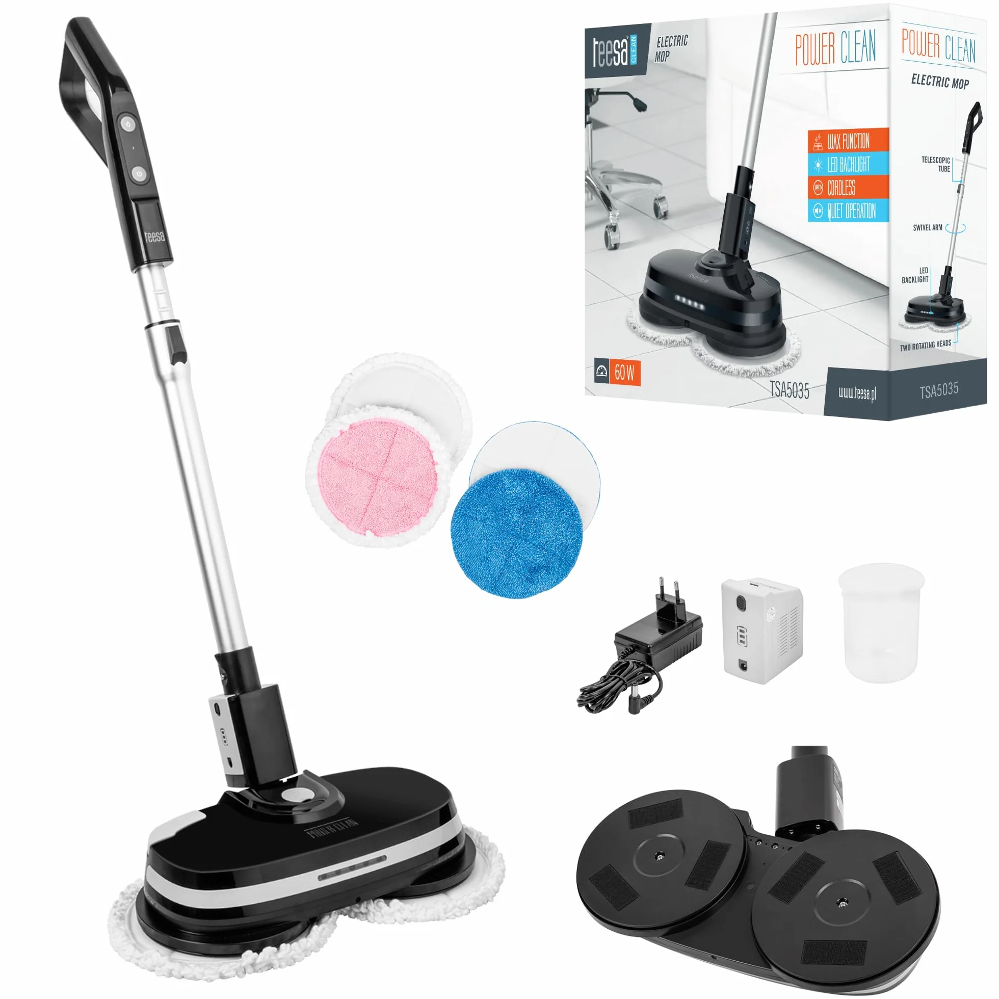 Teesa Mop Elektryczny POWER CLEAN TSA5035 z Dwoma Głowicami Obrotowymi