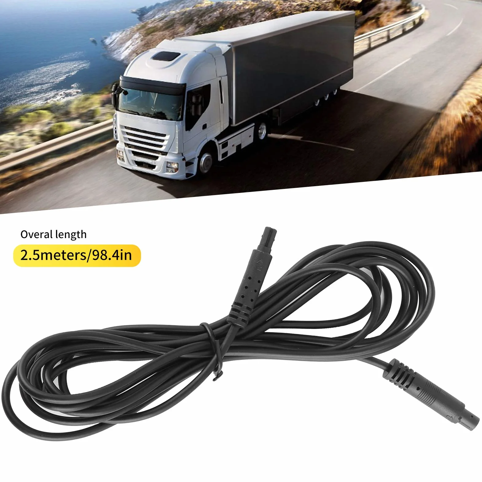 KIMISS Przedłużacz do kamery cofania 2.5m 4Pin dla samochodu 12V 24V – kabel do kamery tylnej do ciężarówek i przyczep