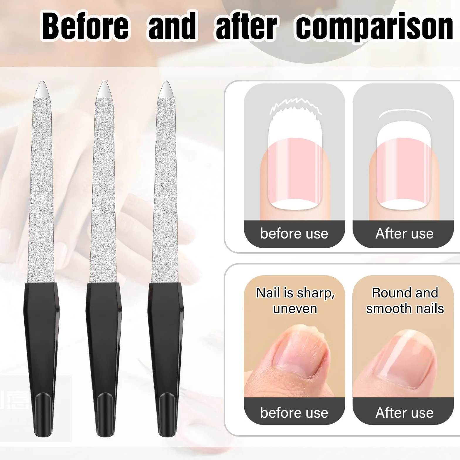 6 sztuk pilników do paznokci naturalnych, profesjonalny metalowy pilnik do paznokci, zestaw do manicure, czarny, dwustronny pilnik do paznokci z antypoślizgowym uchwytem, do paznokci u stóp