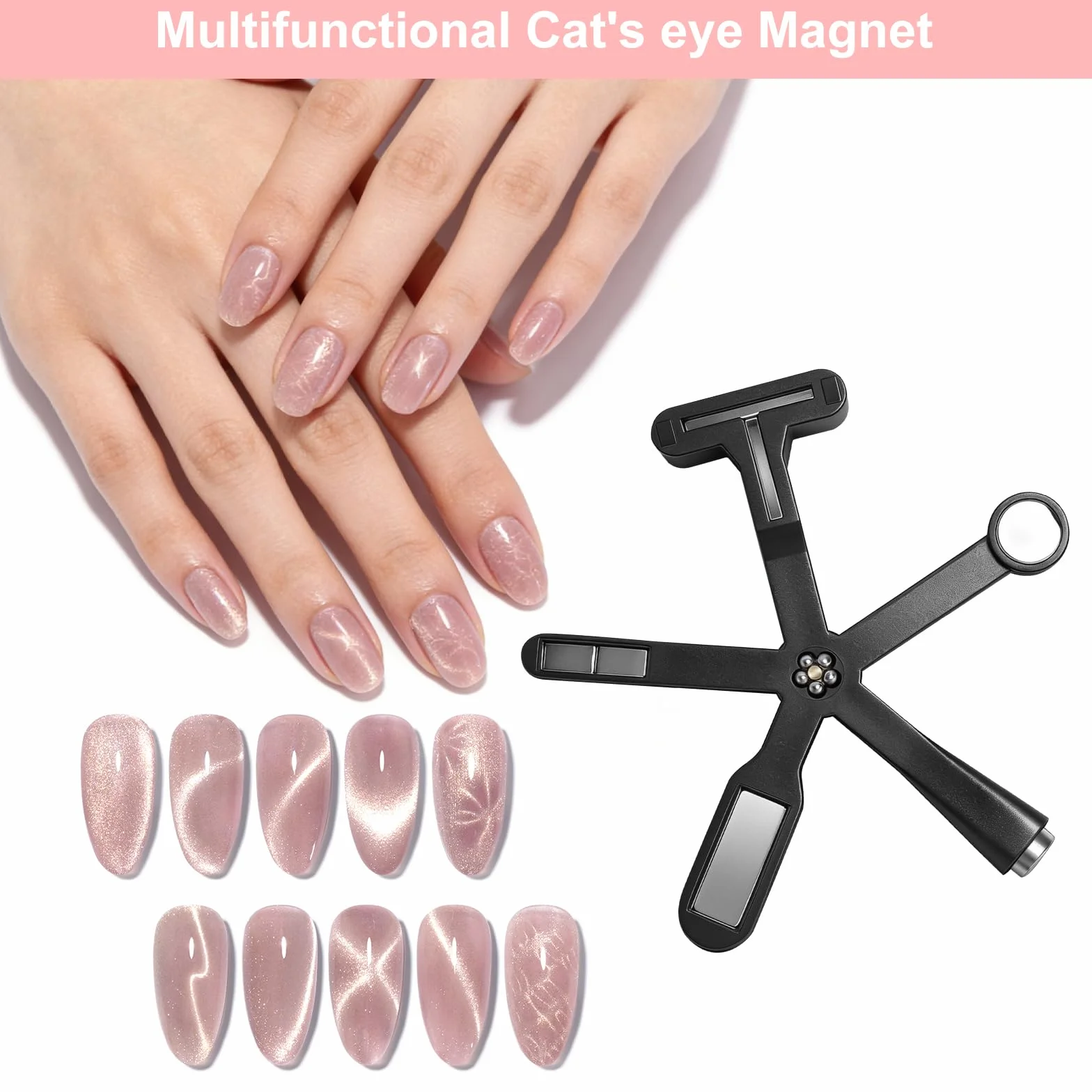 Zestaw magnesów Cat Eye 9 sztuk, silny magnes Cateye, 6 w 1, wielofunkcyjny zestaw magnesów do paznokci z magnesem prętowym i rysikiem magnetycznym, cylindryczne pisaki magnetyczne z zającem