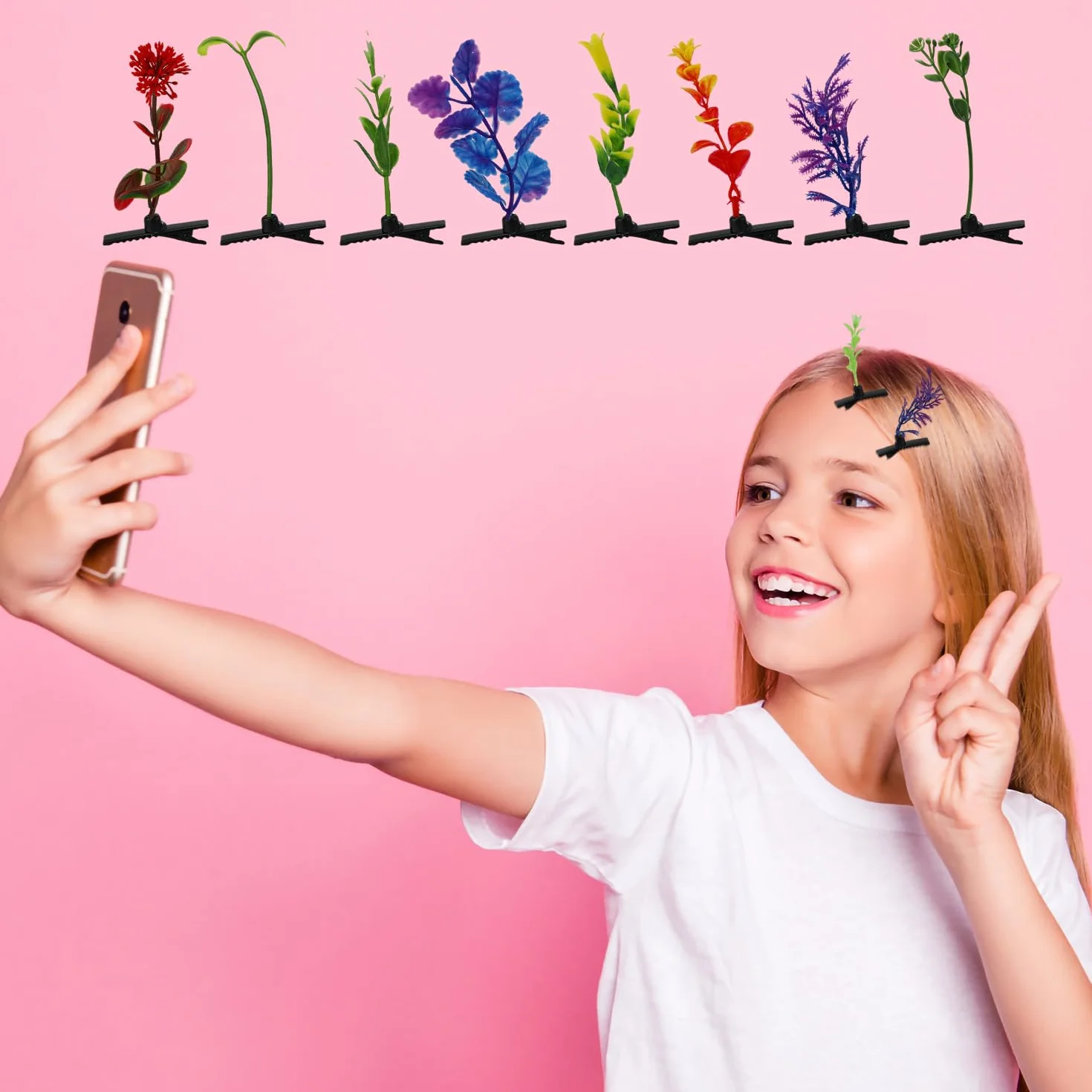 100 Sztuk Spinki do Wlosów z Roslinami, Urocze Spinki do Wlosów z Kielków Fasoli Smieszne Spinki do Wlosów w Ksztalcie Grzybów Spinki do Wlosów z Trawy Akcesoria do Wlosów (Styl Mieszany)