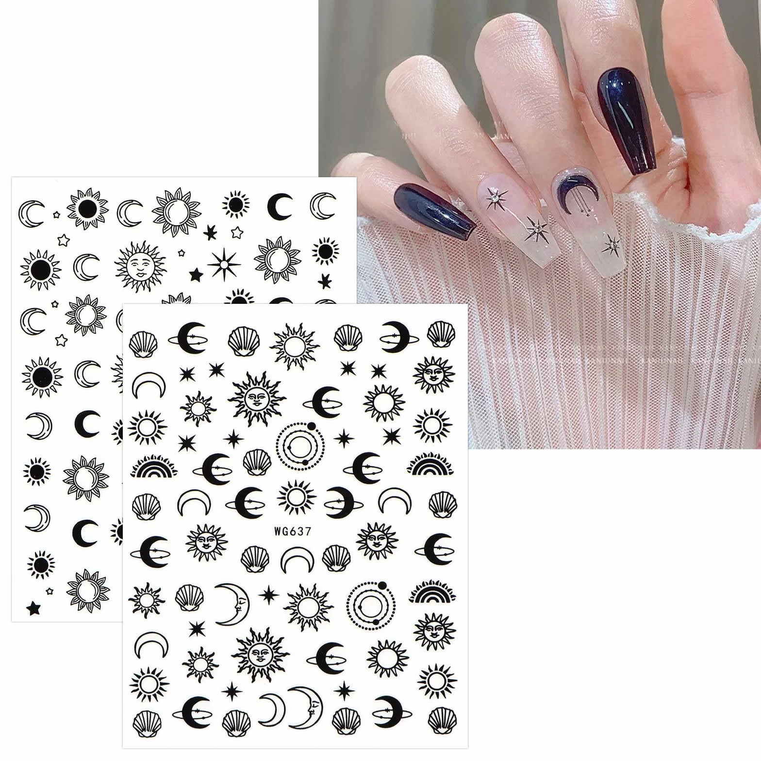 JMEOWIO Księżyc Gwiazda Słońce Nail Art Sticker 10 arkuszy naklejki na paznokcie samoprzylepne dekoracje do paznokci