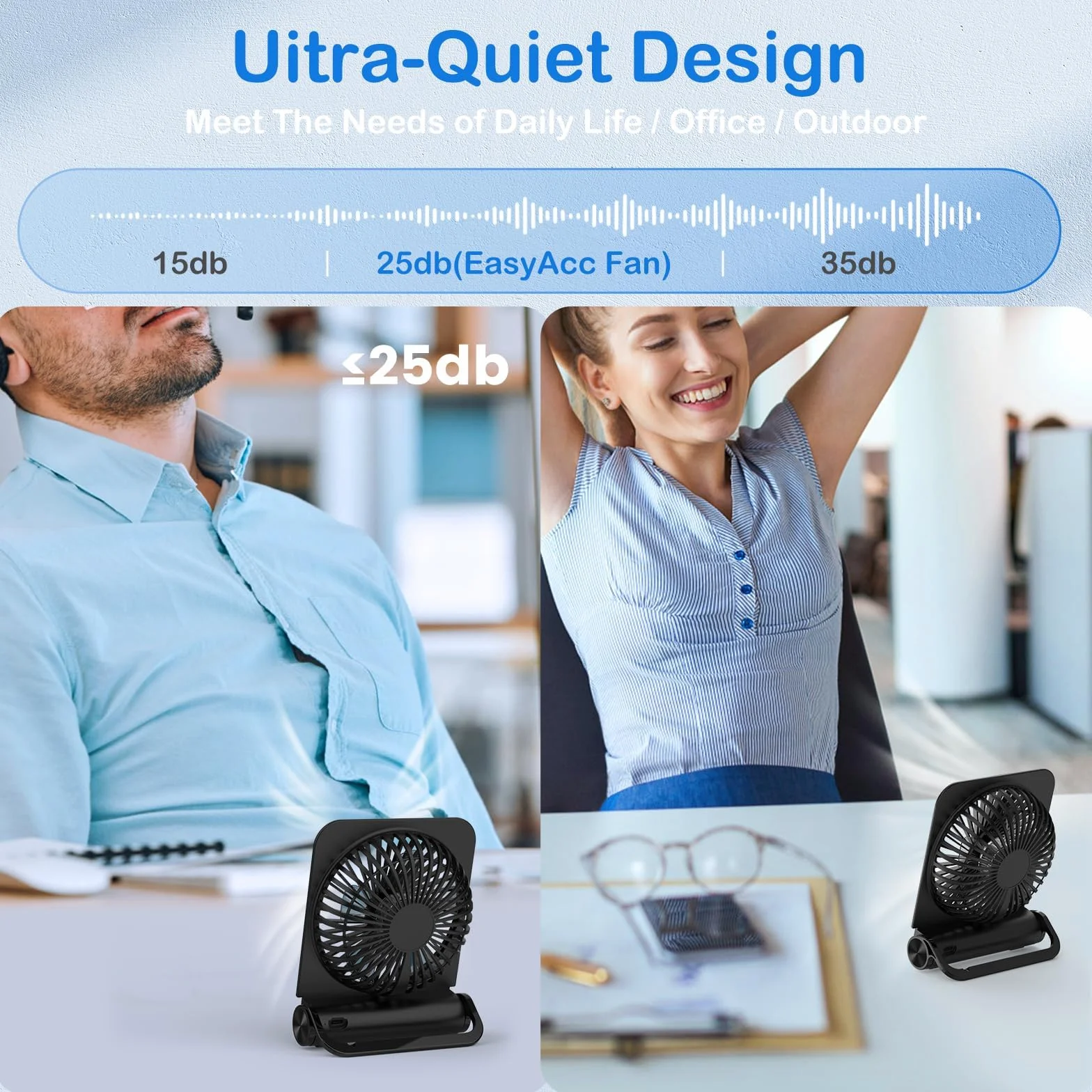 EasyAcc Ultracienki mini wentylator stołowy 2000 mAh USB-C przenośny 4 prędkości składany