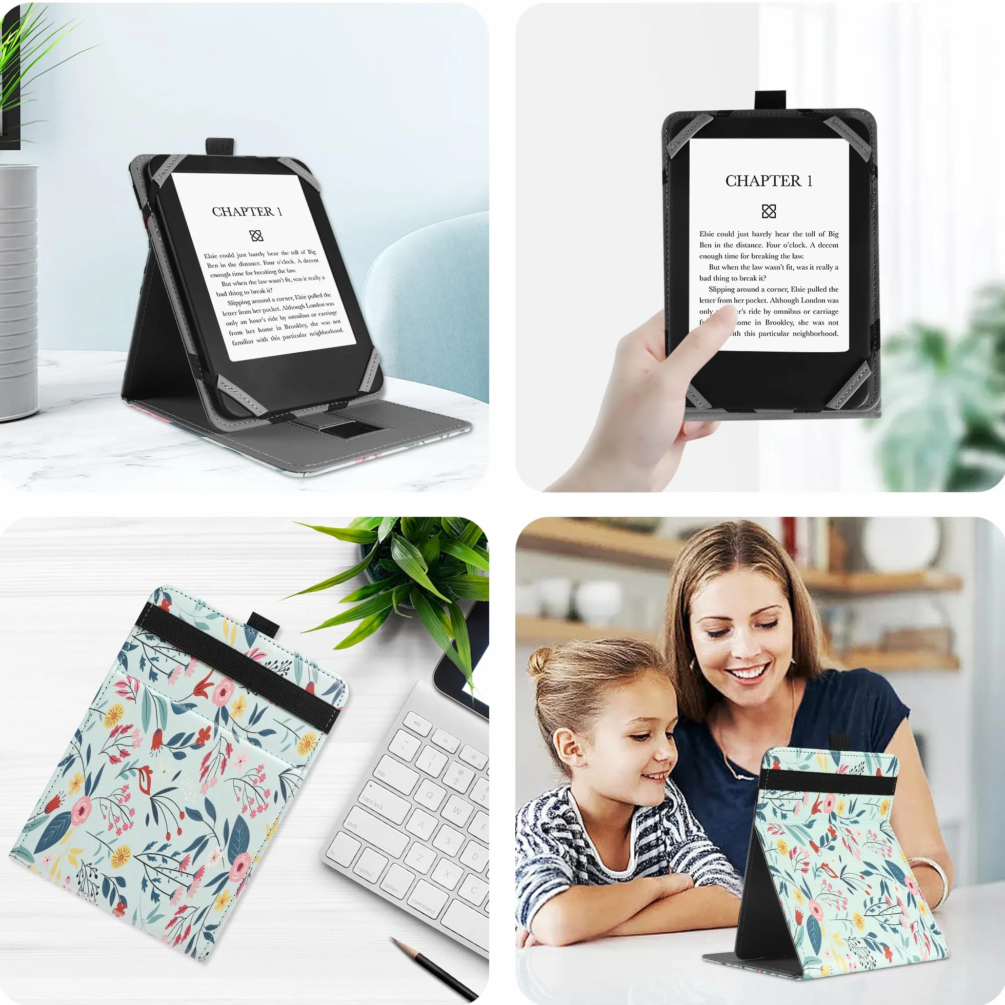VOVIPO Uniwersalne etui ochronne do czytników Kindle paperwhite 15.2 cm, 17.8 cm, 17.8 cm, foliowa, stojak z paskiem na rękę, kompatybilny z czytnikiem kindle paperwhite/Kobo/Pocketook/Sony 6/6.8/17.8