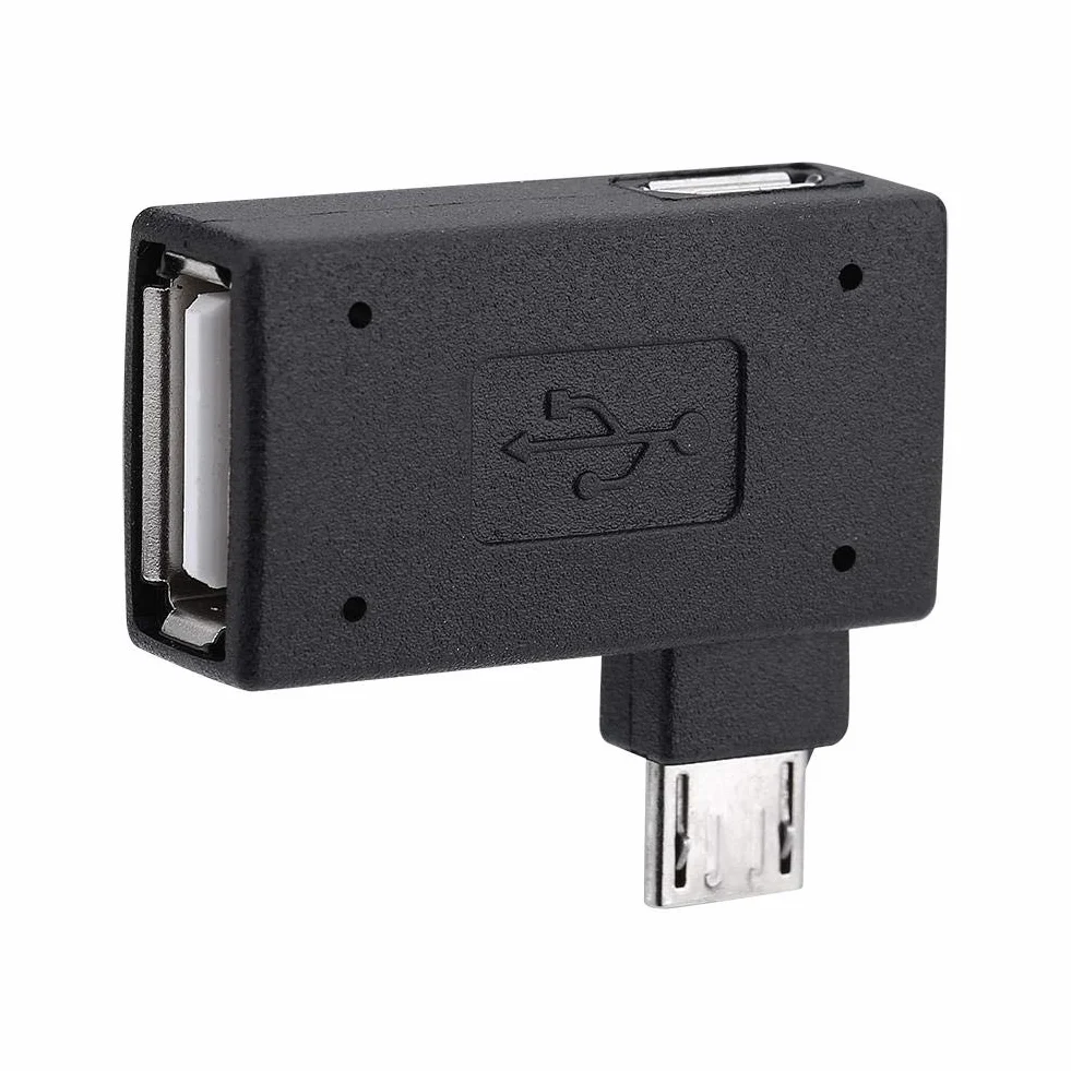 2 szt. 90 stopni USB 2.0 OTG adapter host, żeński na męski adapter micro OTG prawy kąt lewy adapter OTG zasilacz z portem zasilania USB