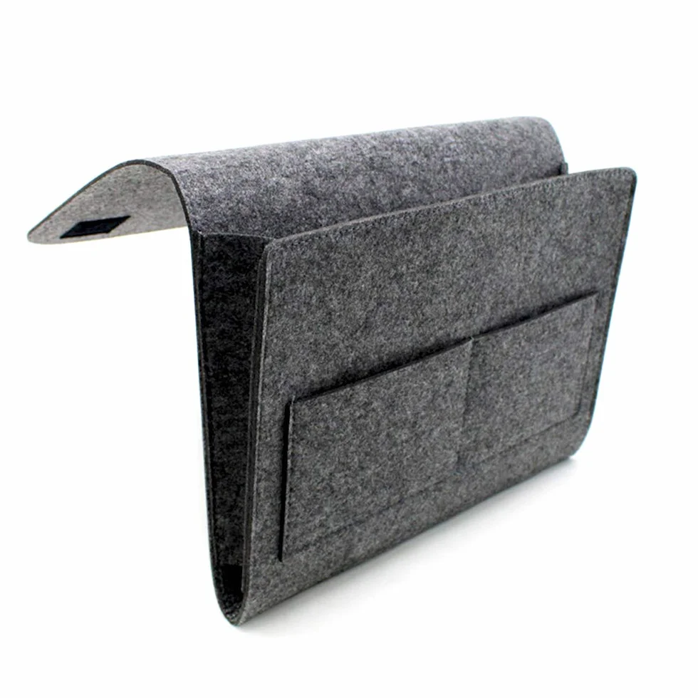 Wiszący filcowy organizer do łóżka i sofy, dwuwarstwowy, 34 x 24 x 8 cm, szary