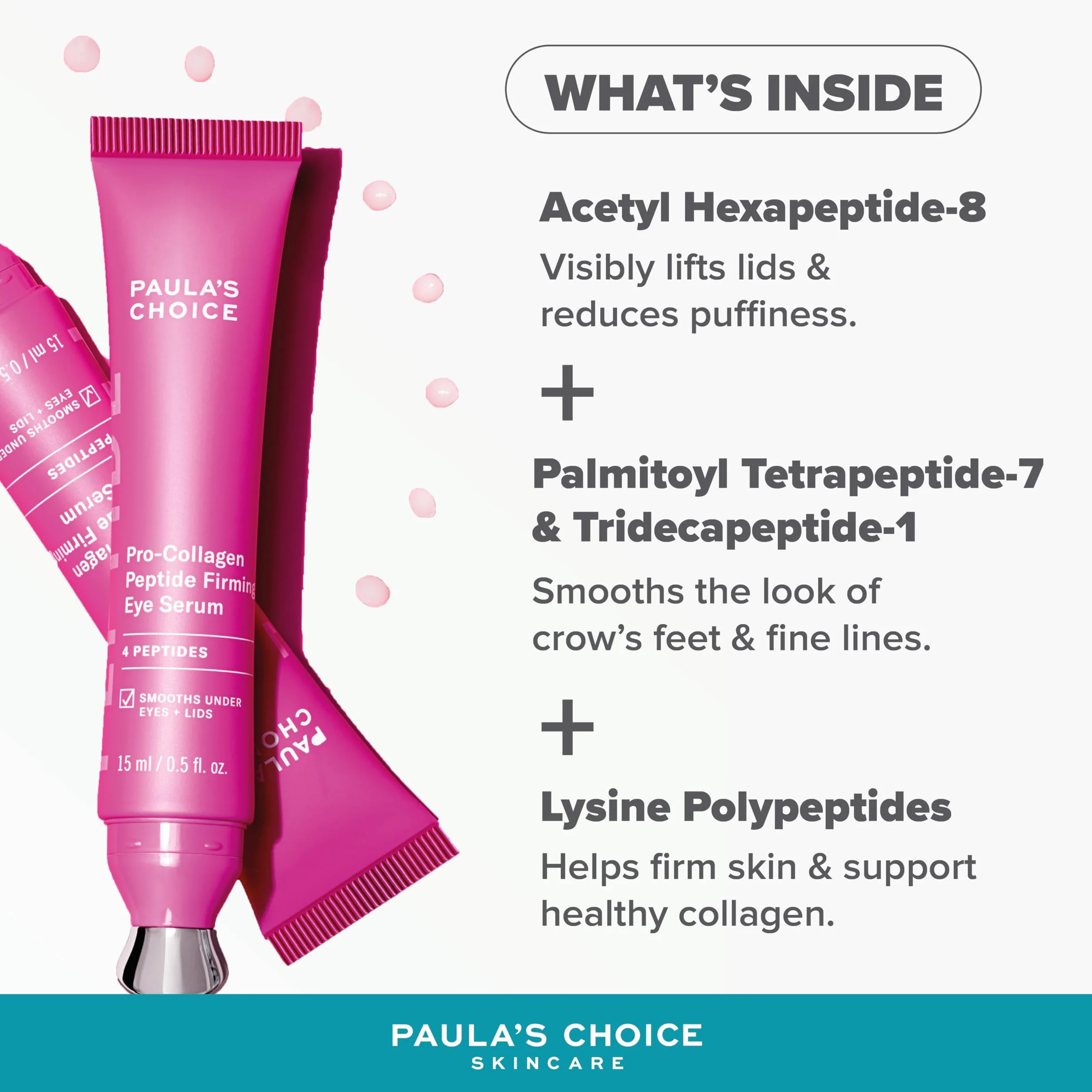 Paula's Choice Pro-Collagen Peptide Serum Pod Oczy - Nawilżający Krem ​Pod Oczy Redukuje Opuchliznę i Ujędrnia – z 4 Peptydami Prokolagenowymi – do Wszystkich Rodzajów Skóry – 15 ml