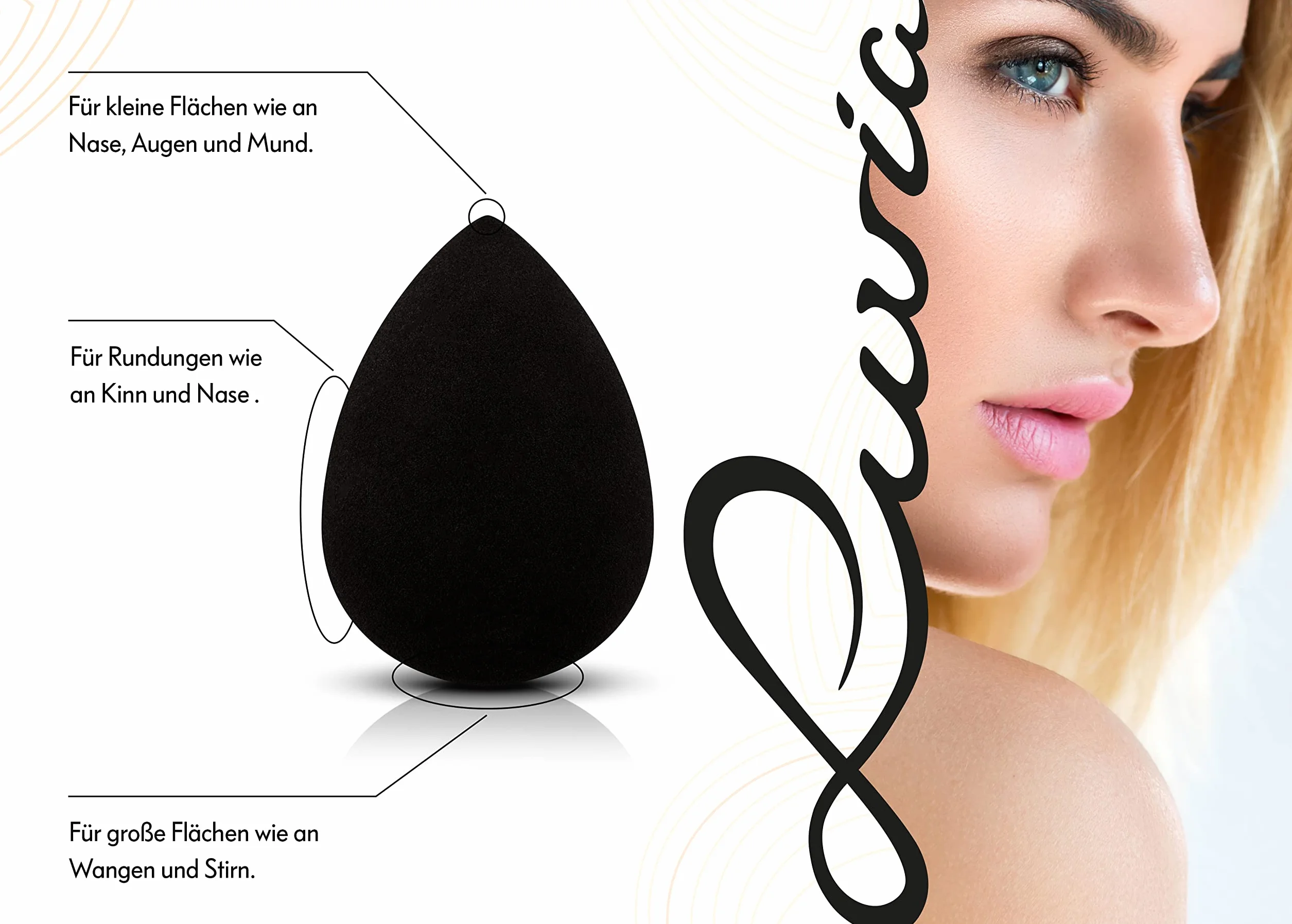 Luvia Beauty zestaw gąbek do makijażu – 3 gąbki do makijażu w kolorze czarnym – super miękka gąbka do blendowania, w 2 rozmiarach, do precyzyjnego i dużej powierzchni
