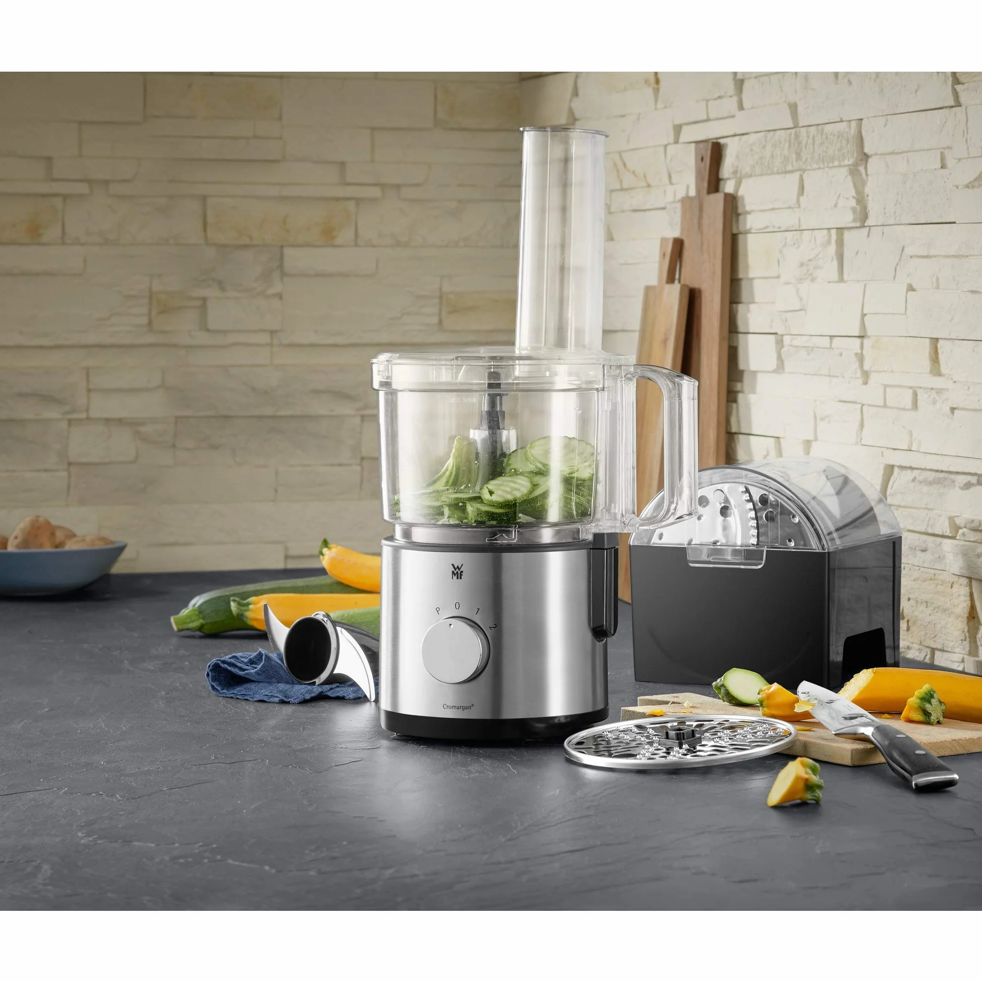 WMF Kult X Edition robot kuchenny, rozdrabniacz z 5 akcesoriami, nóż do ugniatania, korek, nóż ze stali nierdzewnej, pojemnik 2,0 l, 500 W