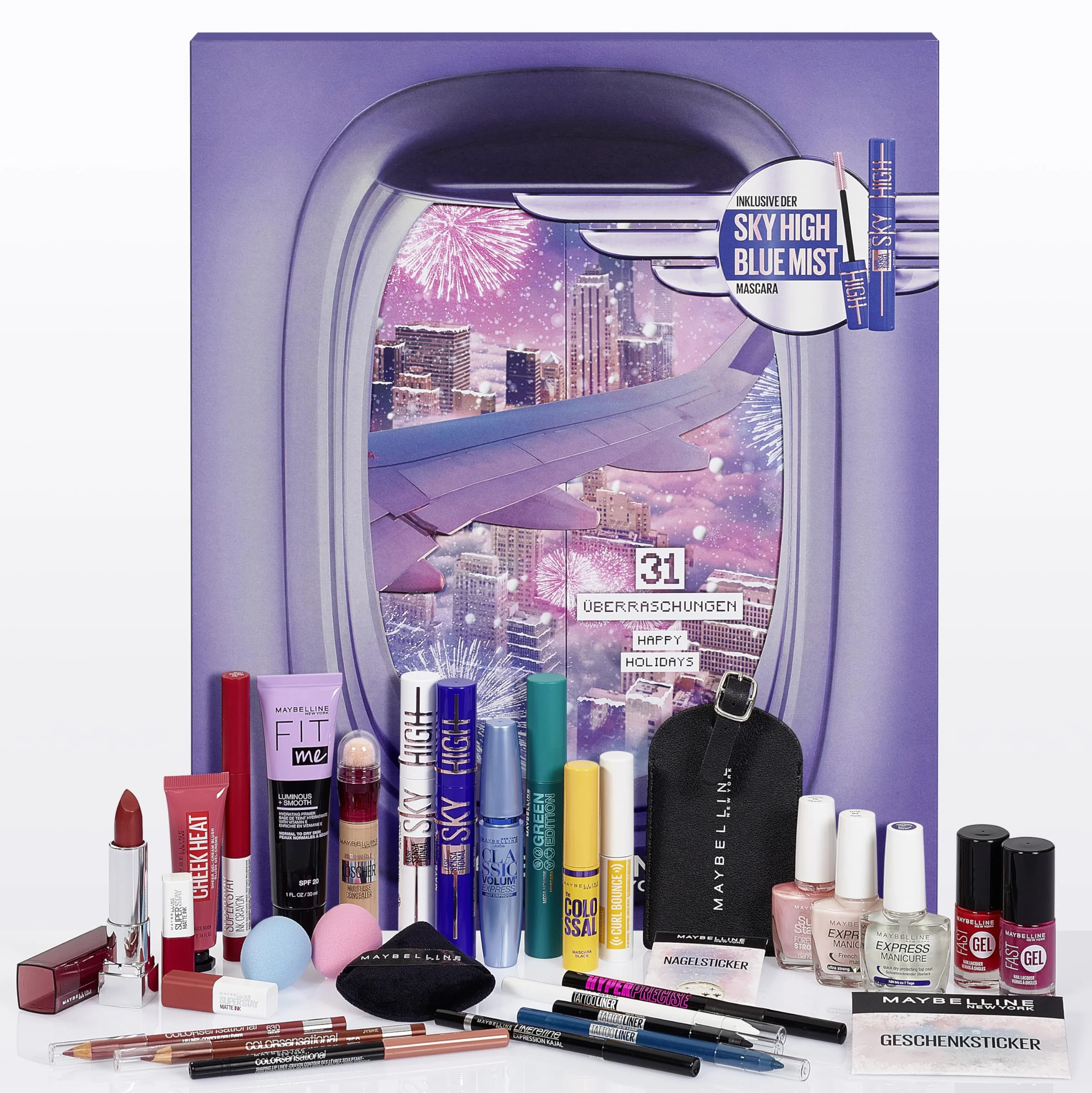 Maybelline Nowy Jork kalendarz adwentowy 2024 31 drzwiczek, z 31 niespodziankami kosmetycznymi
