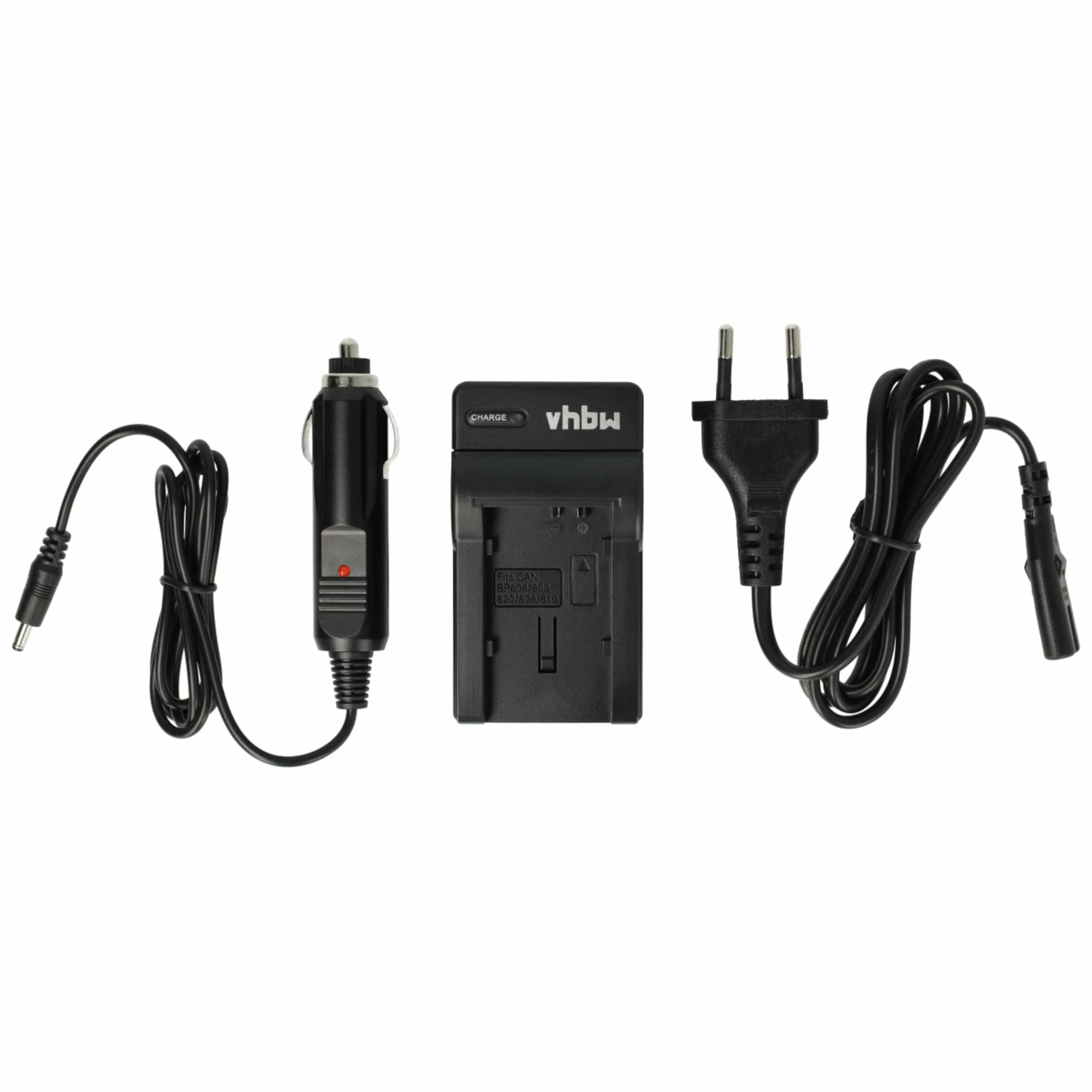 vhbw Ładowarka kompatybilna z Canon Legria HF M31 HD, HF M36 HD, HF M306 HD kamera akumulator - w zestawie adapter samochodowy 12 V + wskaźnik ładowania