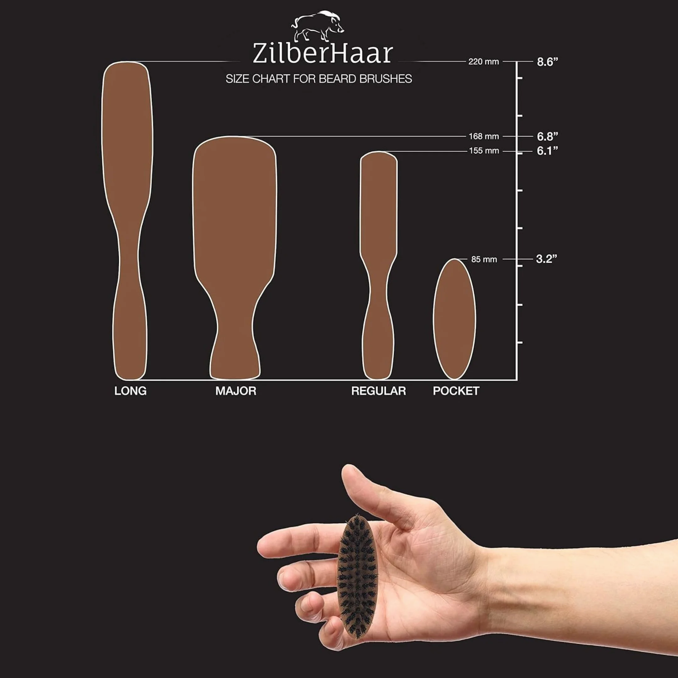 ZilberHaar Kieszonkowa szczotka do brody (twarde włosie) | 100% włosie dzika i drewno gruszy | Do stosowania ze wszystkimi balsamami i olejkami do brody | Wyprodukowano w Niemczech | Przyjazna w