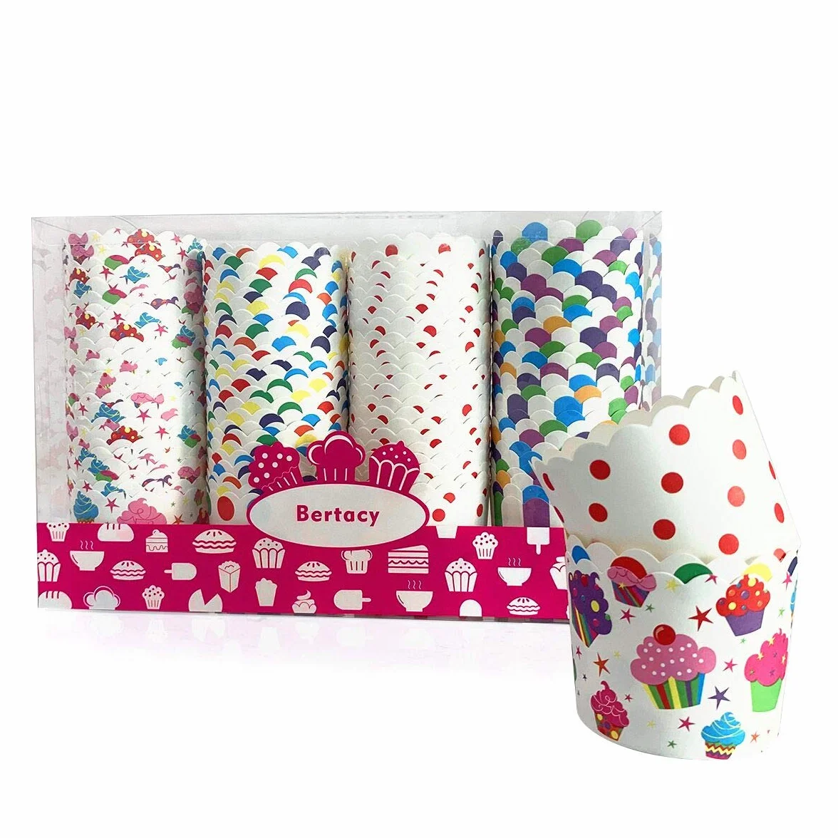 Mix und Match; koszyk na ciasto, na urodziny, wieńce, wesela i imprezy, duży Ø 6 cm, 4 kolory (100 sztuk w opakowaniu)
